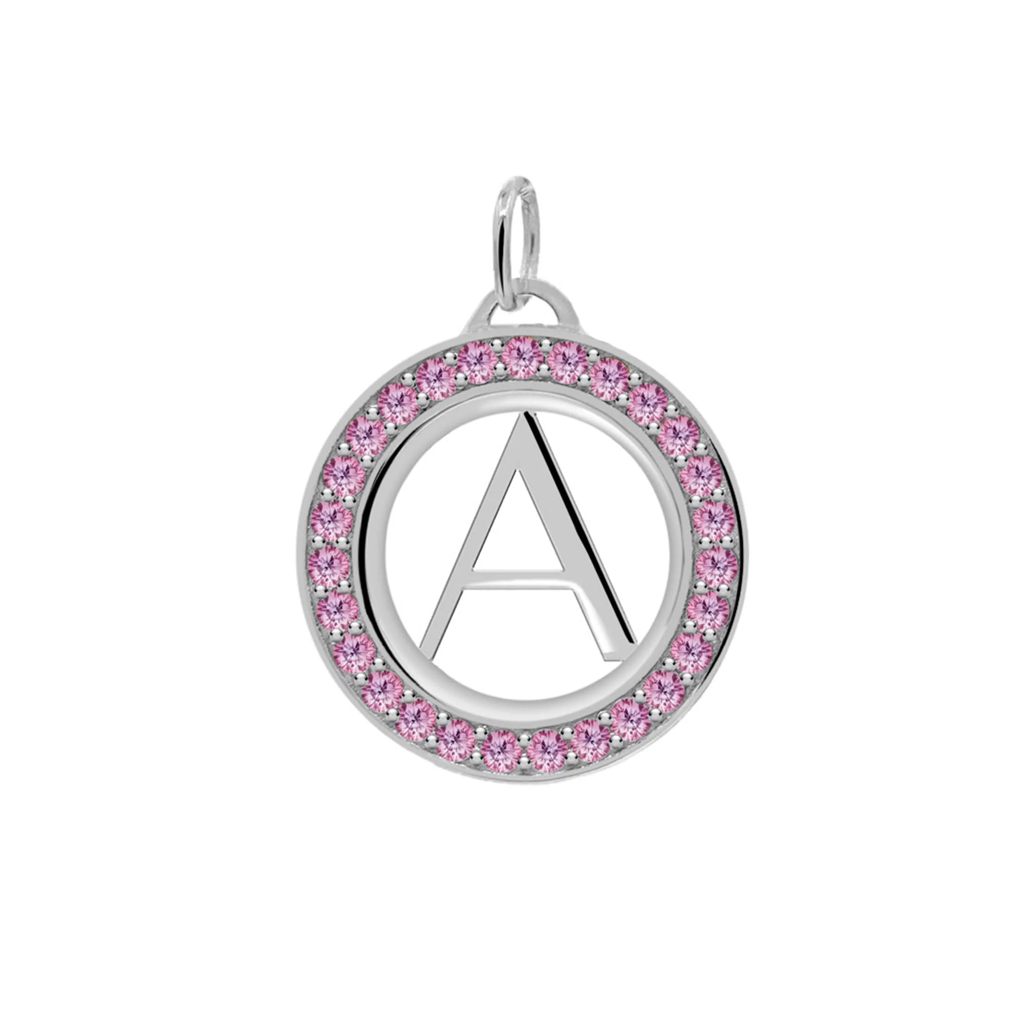Letter & Pink Sapphire Pendant in 14k Gold (October) - Image 8