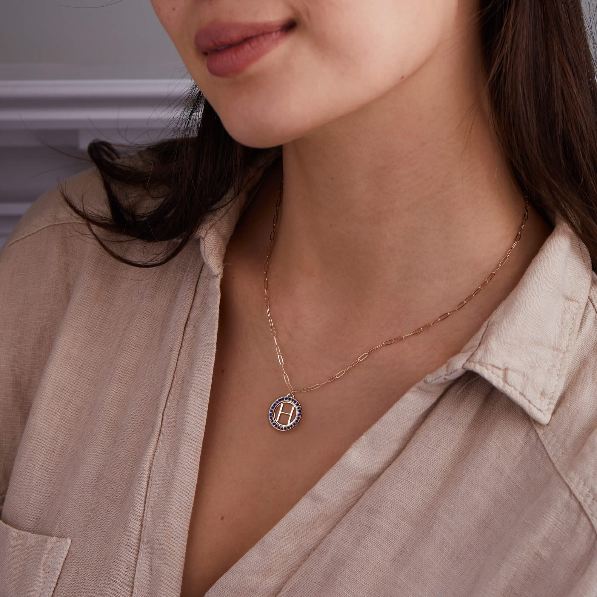 Letter & Sapphire Pendant in 14k Gold (September) - Image 2