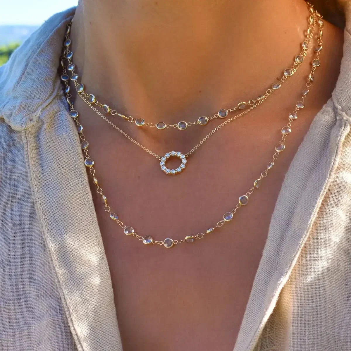 Newport Aquamarine Long Necklace in 14k Gold (March) - Image 3