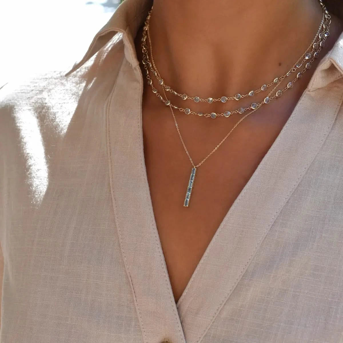 Newport Aquamarine Long Necklace in 14k Gold (March) - Image 6