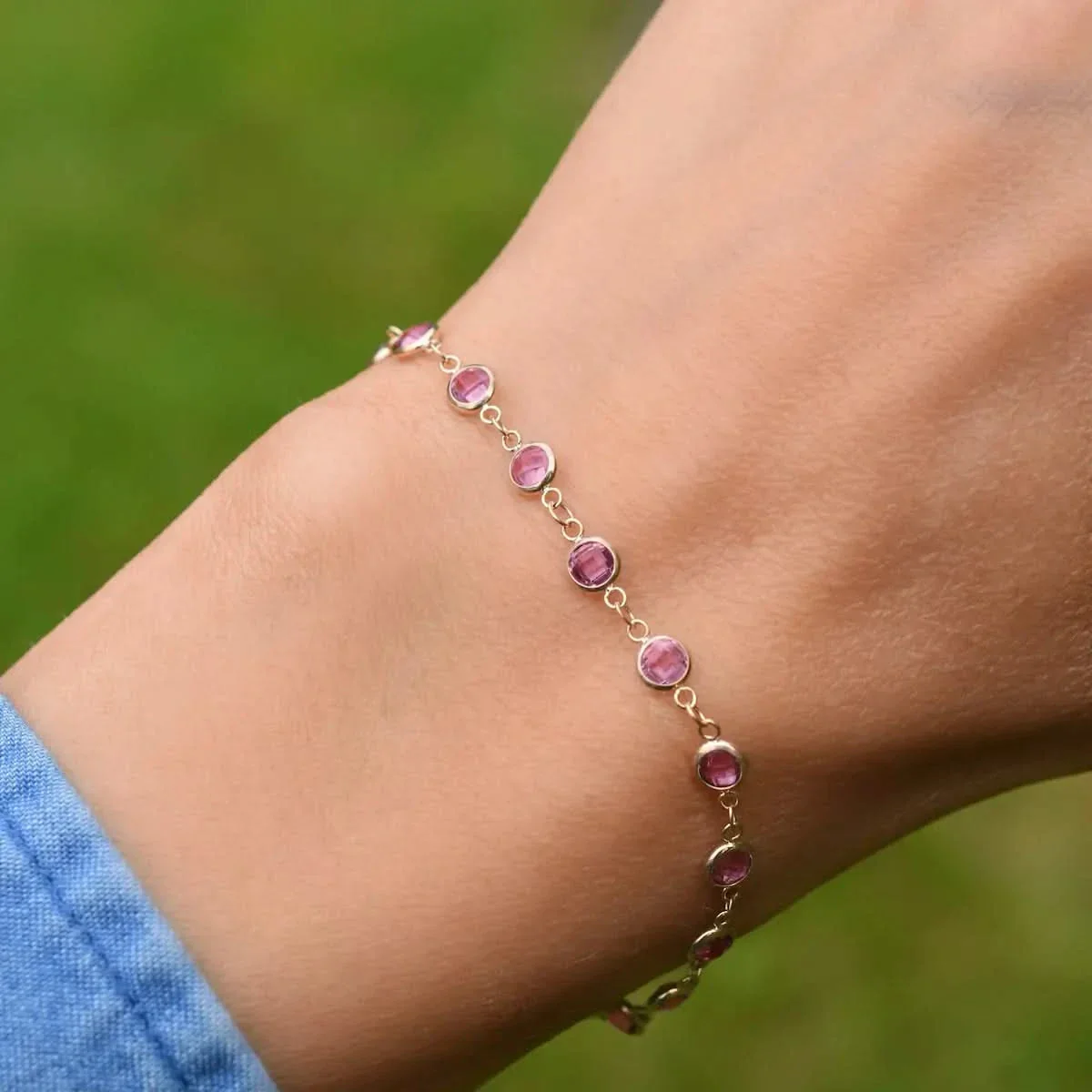 Newport Pink Sapphire Bracelet in 14k Gold (October) - Image 6