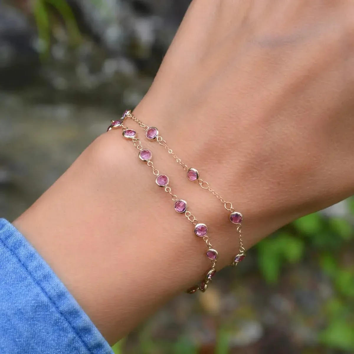 Newport Pink Sapphire Bracelet in 14k Gold (October) - Image 9