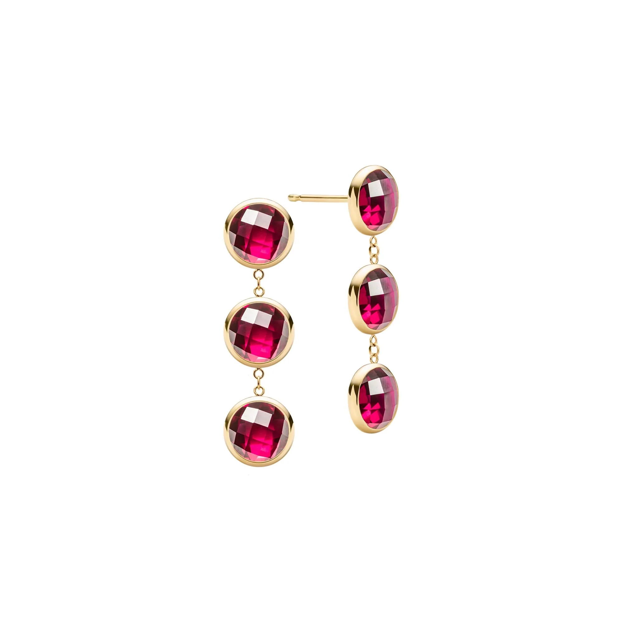 Newport Grand 3 Ruby Earrings in 14k Gold (July)