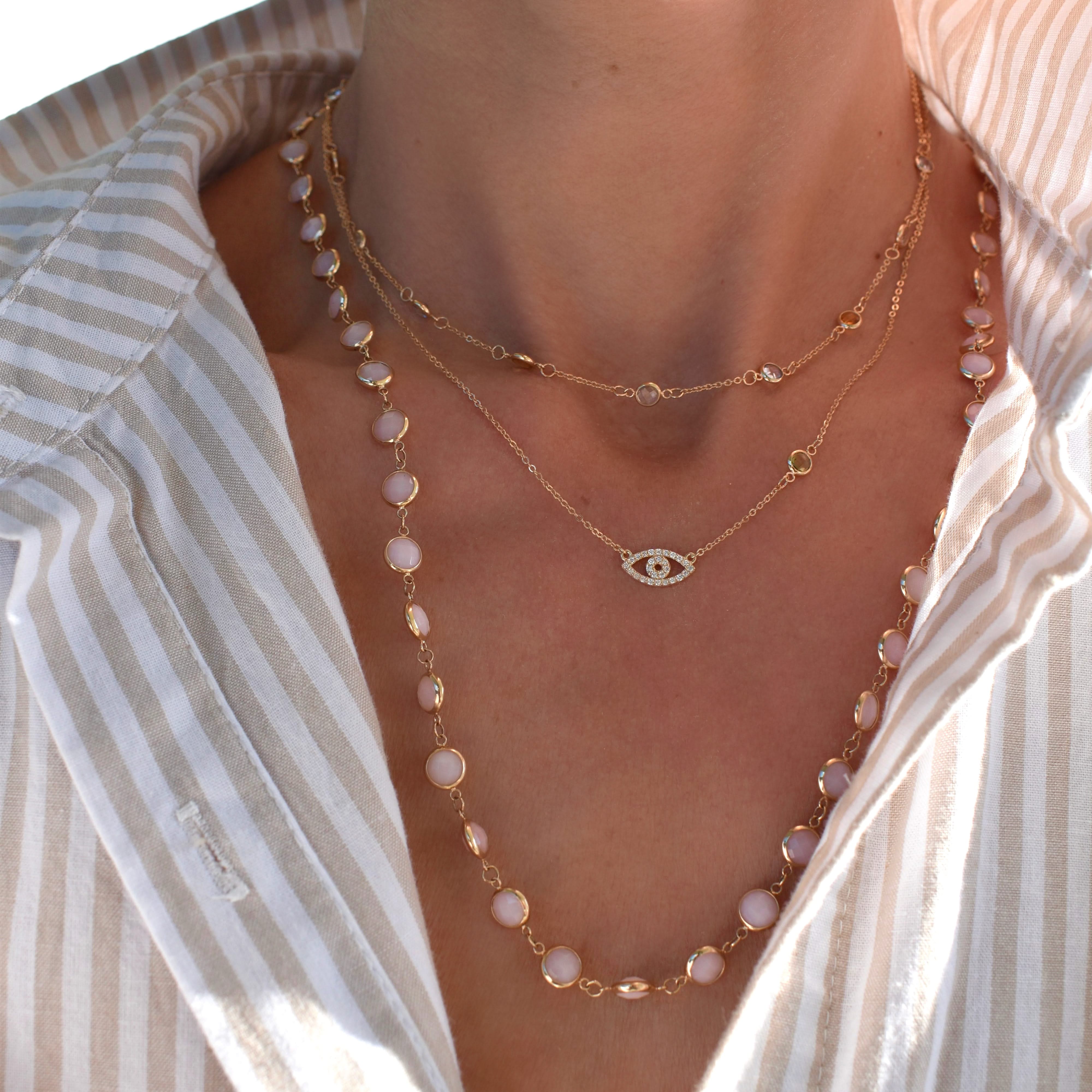 Newport Grand Pink Opal Necklace in 14k Gold (October) - Image 3