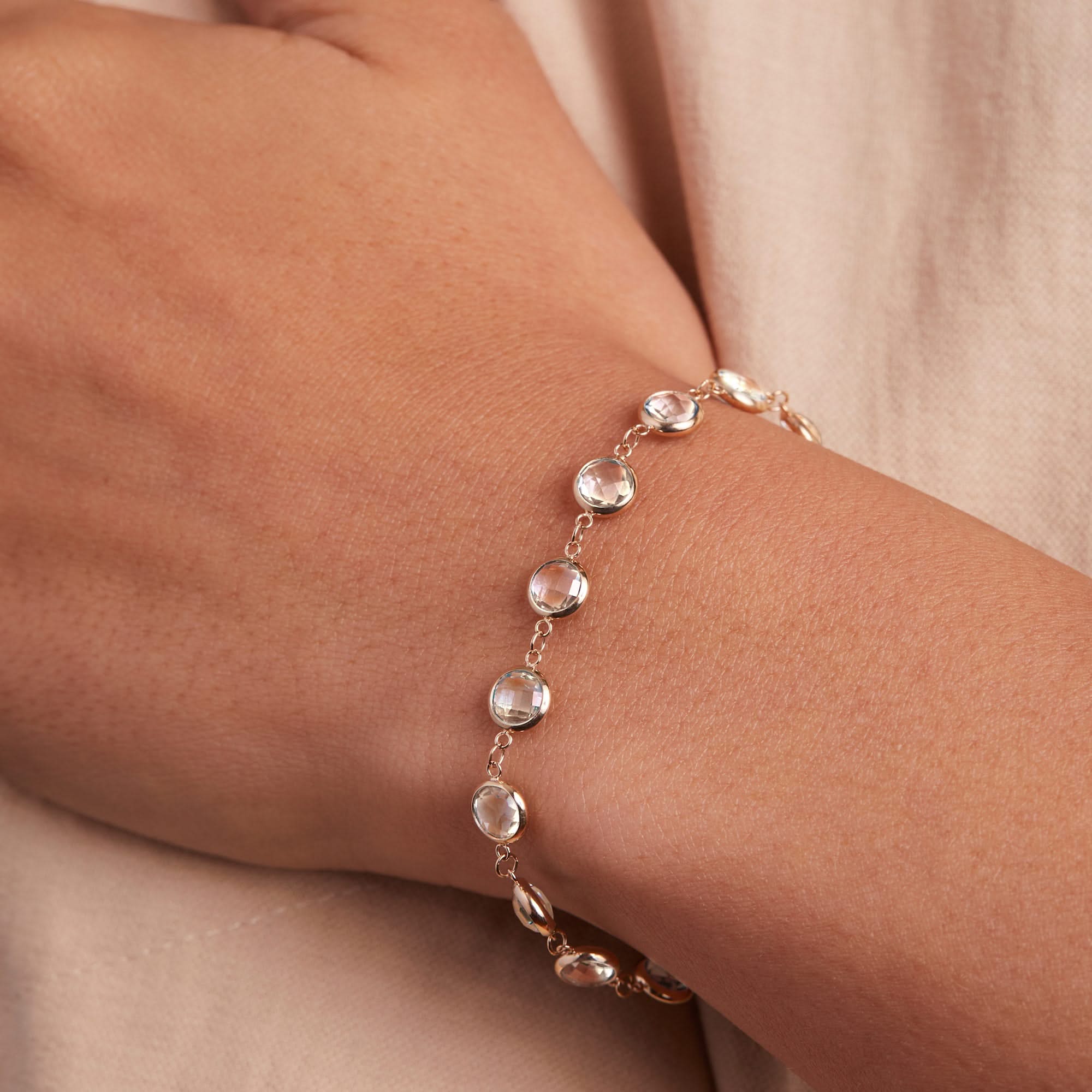 Newport Grand White Topaz Bracelet in 14k Gold (April) - Image 3