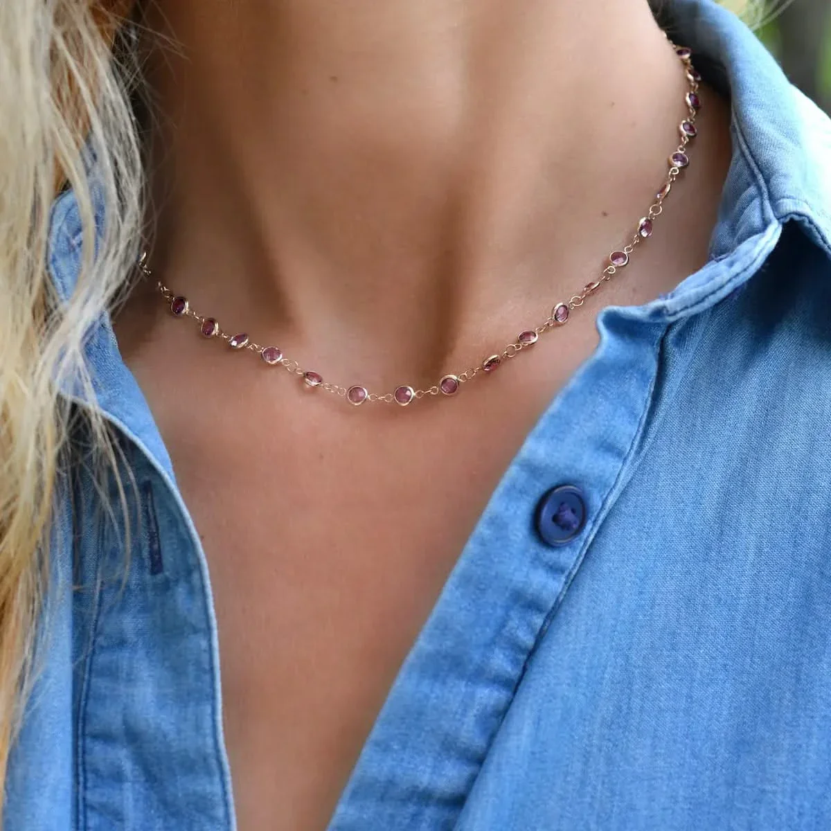 Newport Pink Sapphire Necklace in 14k Gold (October) - Image 3