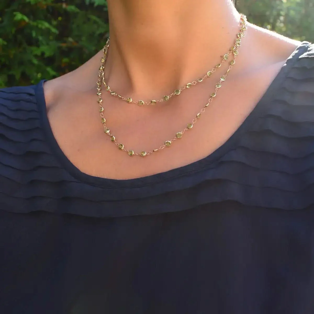 Newport Peridot Long Necklace in 14k Gold (August) - Image 3