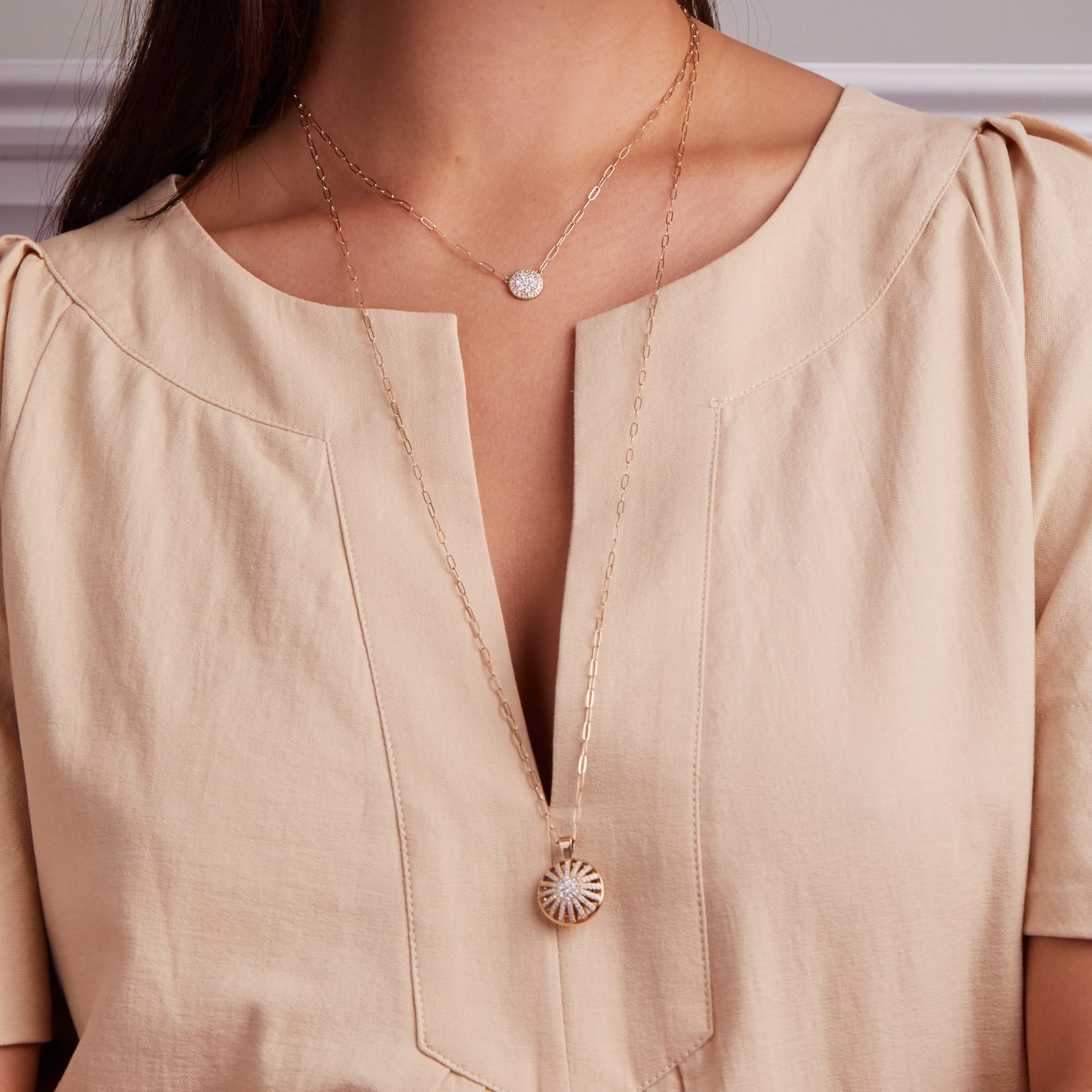 Palmer Diamond Dome Pendant with Adelaide Mini Chain in Solid 14k Gold - Image 2