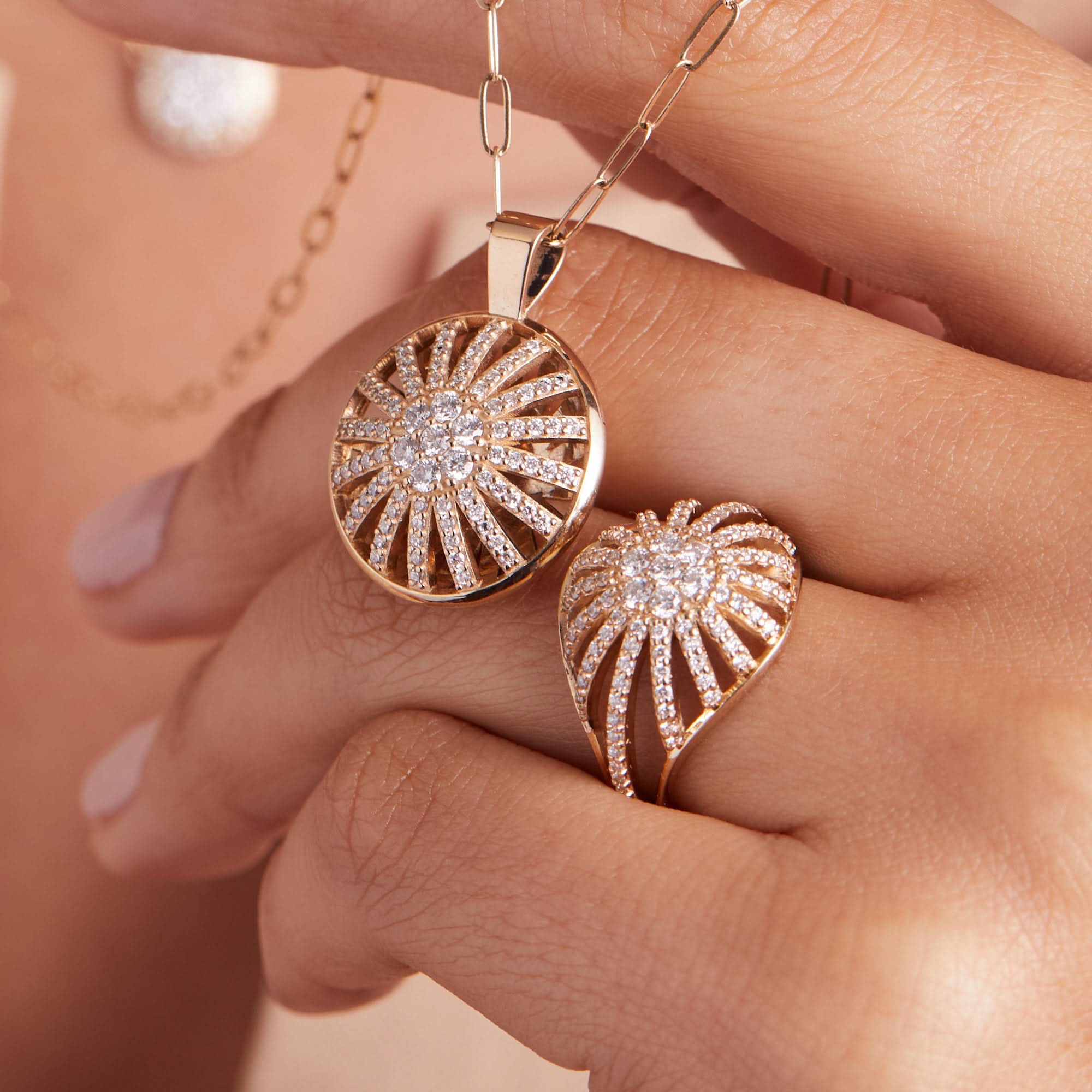 Palmer Diamond Dome Pendant with Adelaide Mini Chain in Solid 14k Gold - Image 3