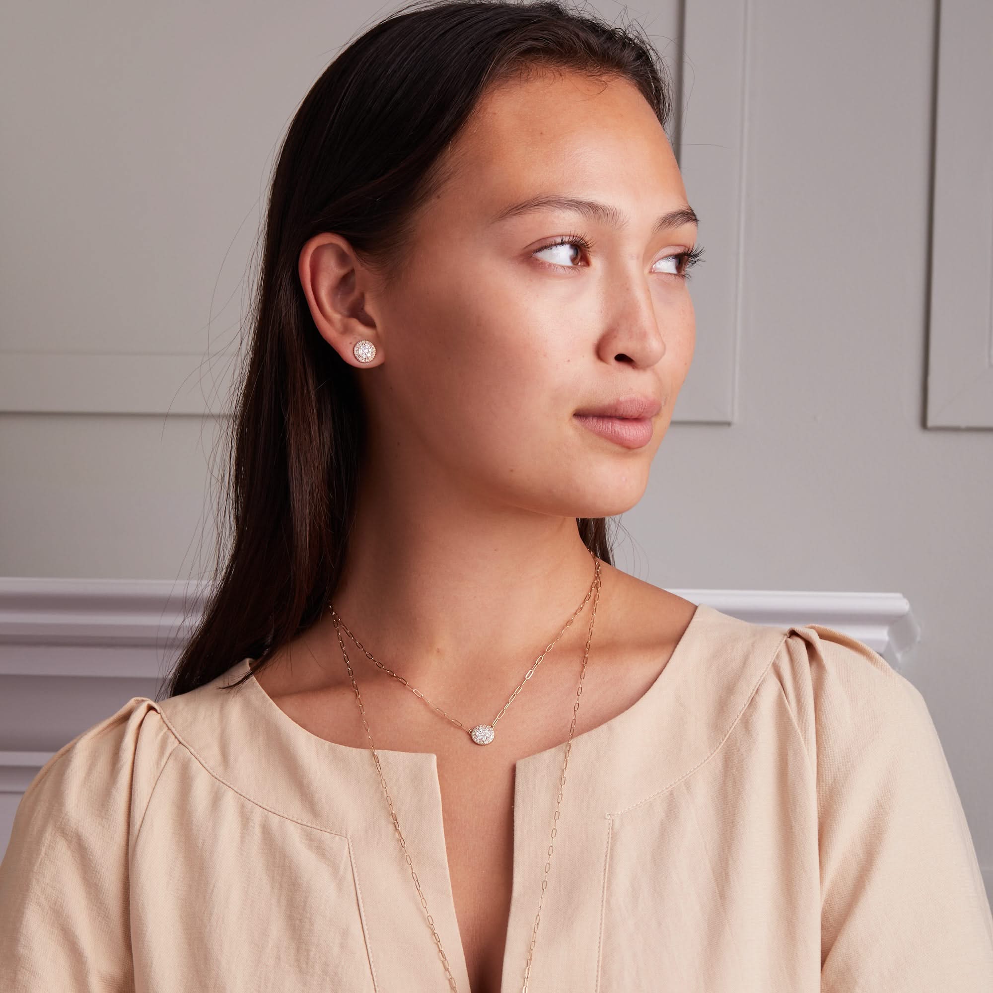 Palmer Diamond Stud Earrings in Solid 14k Gold - Image 2