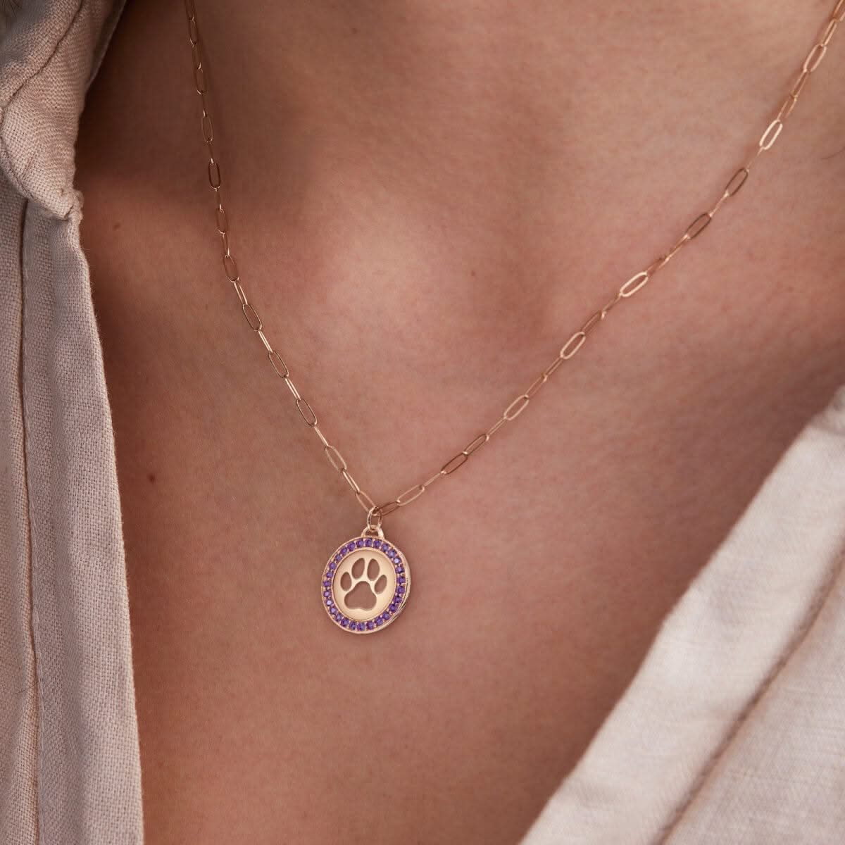 Paw & Amethyst Pendant in 14k Gold (February) - Image 3