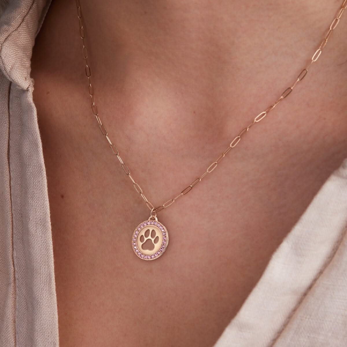 Paw & Pink Sapphire Pendant in 14k Gold (October) - Image 3