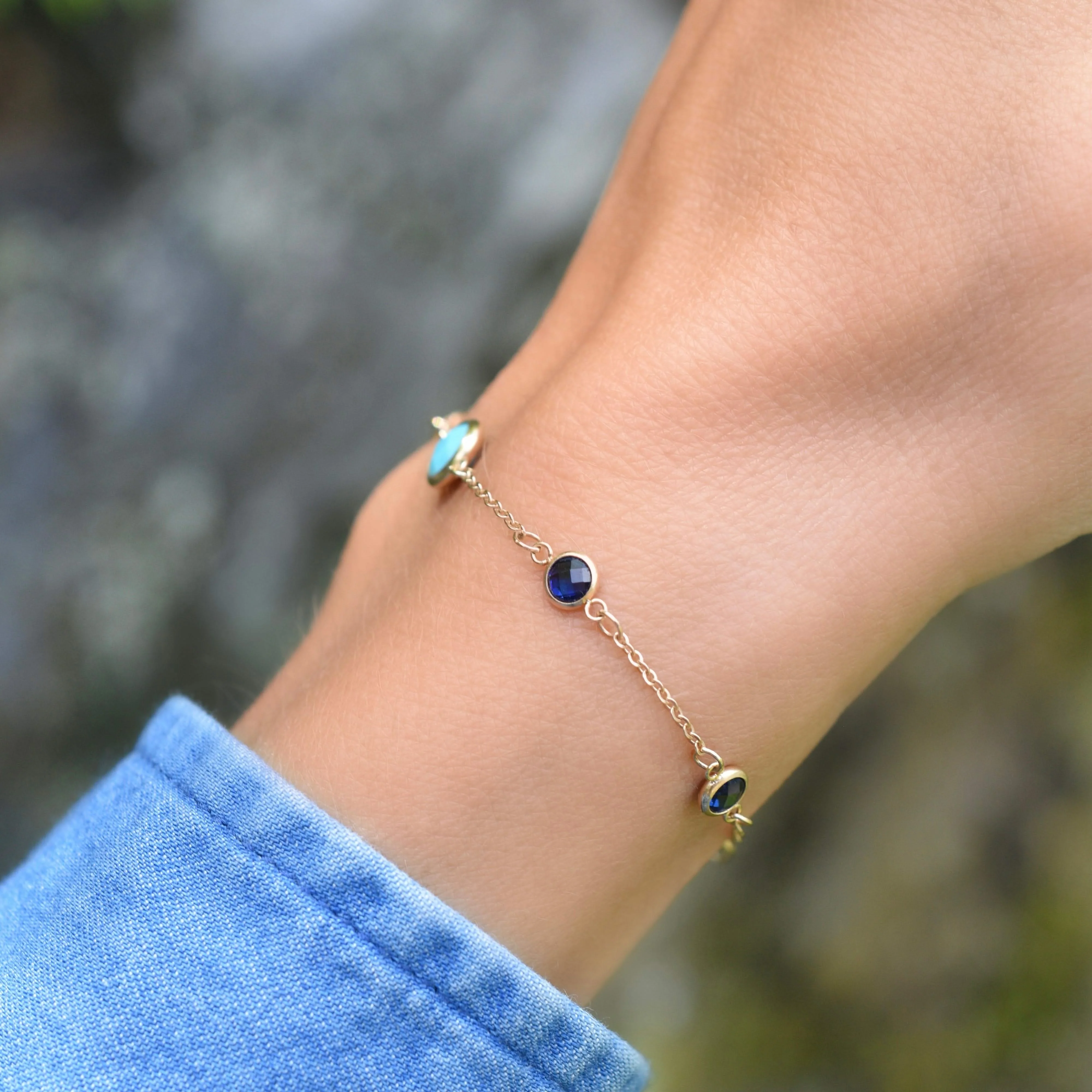 1 Grand & 4 Petite Birthstone Bracelet in 14k Gold - Image 3
