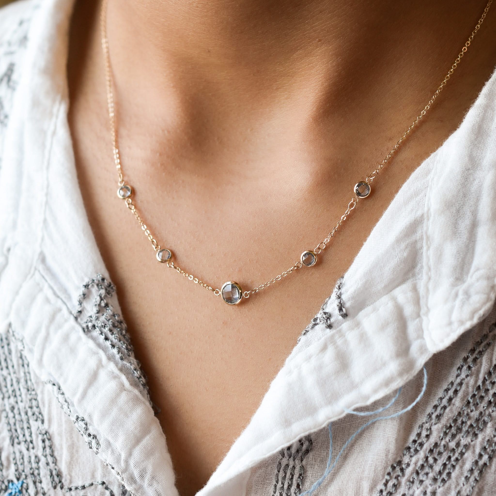 1 Grand & 4 Petite Birthstone Necklace in 14k Gold - Image 2