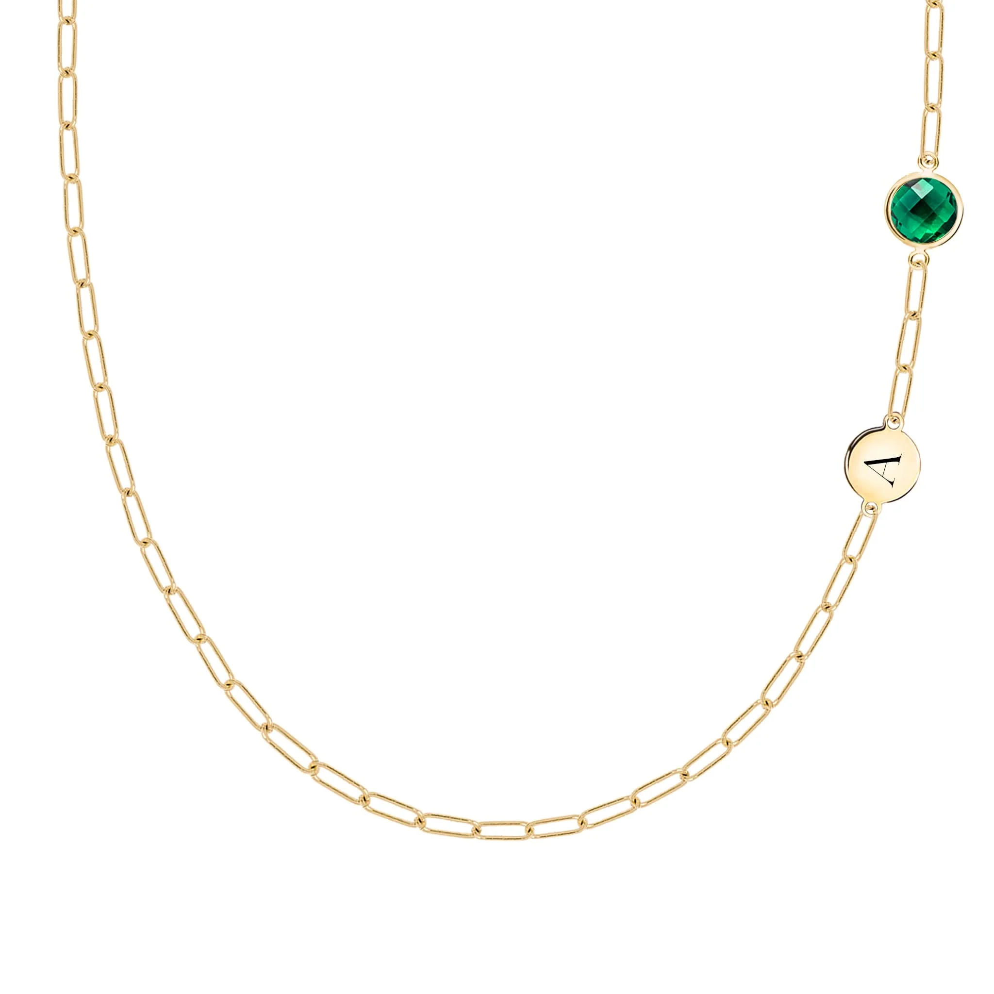 1 Letter & 1 Grand Emerald Adelaide Mini Necklace in 14k Gold (May)