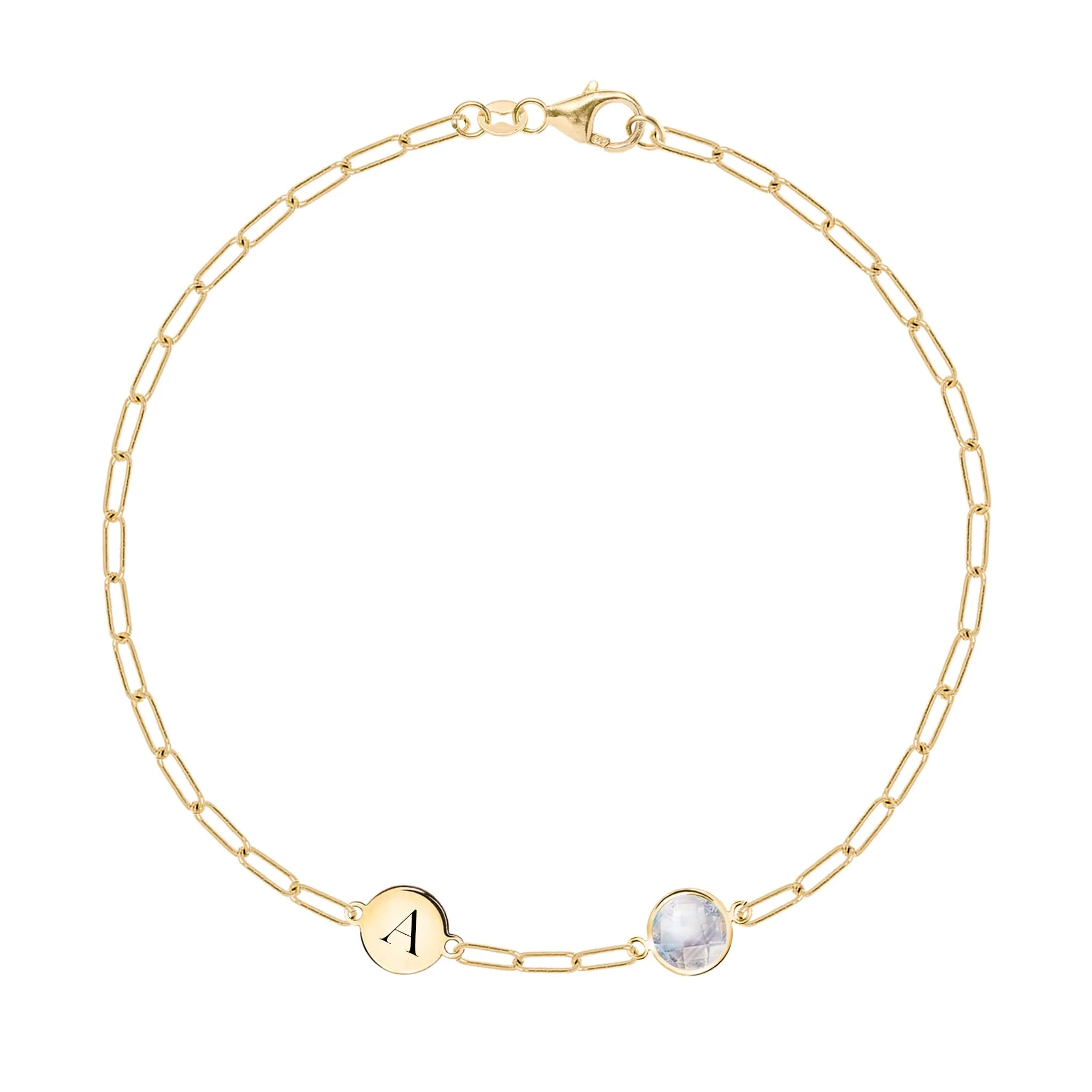 1 Letter & 1 Grand Moonstone Adelaide Mini Bracelet in 14k Gold (June)
