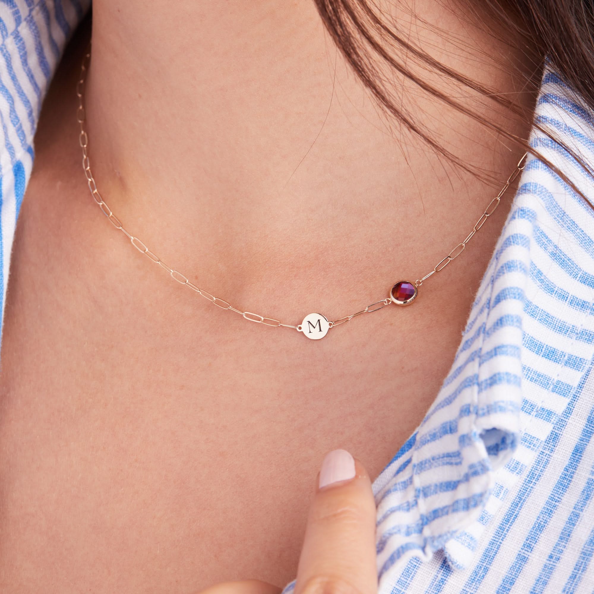 1 Letter & 1 Grand Ruby Adelaide Mini Necklace in 14k Gold (July) - Image 3