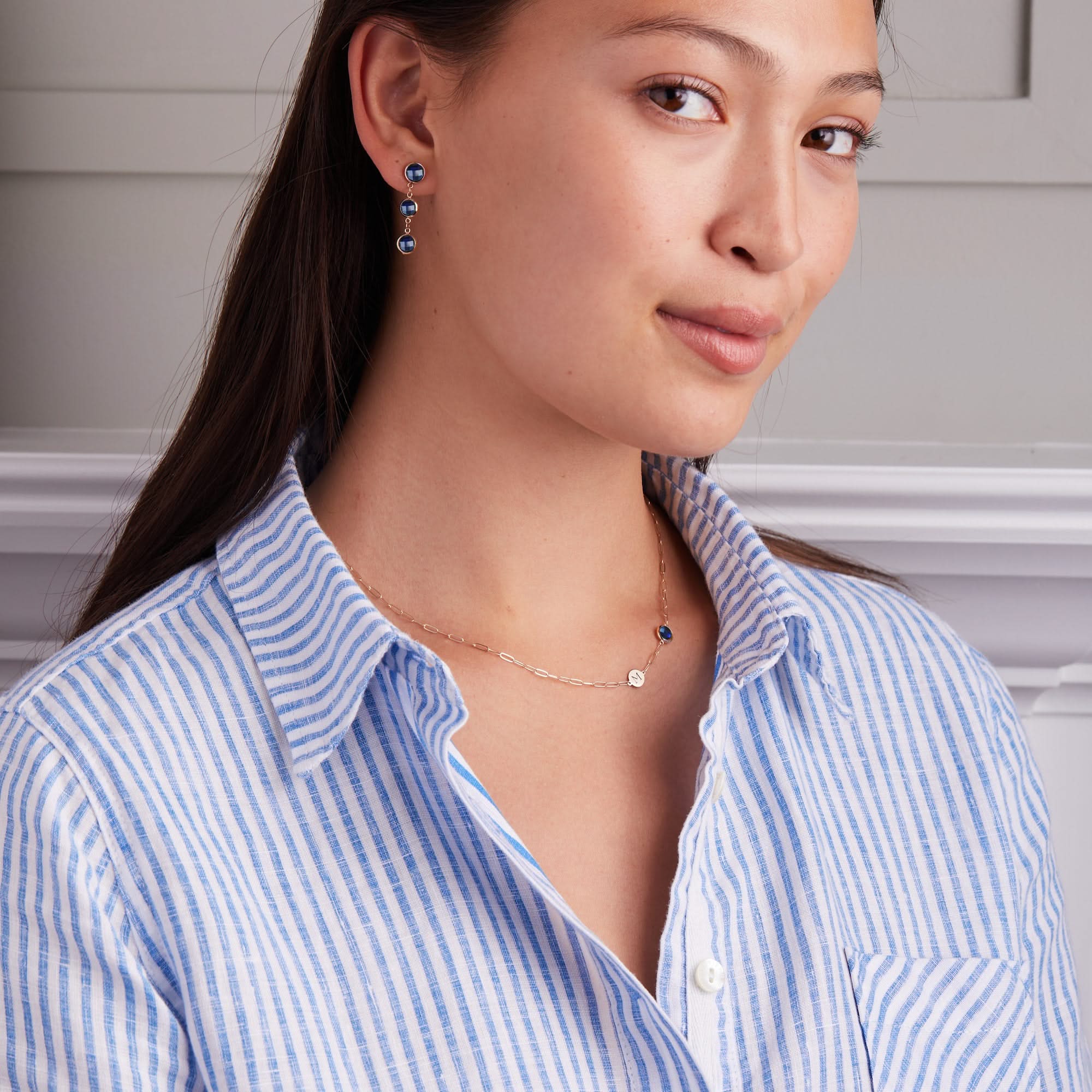 1 Letter & 1 Grand Sapphire Adelaide Mini Necklace in 14k Gold (September) - Image 5