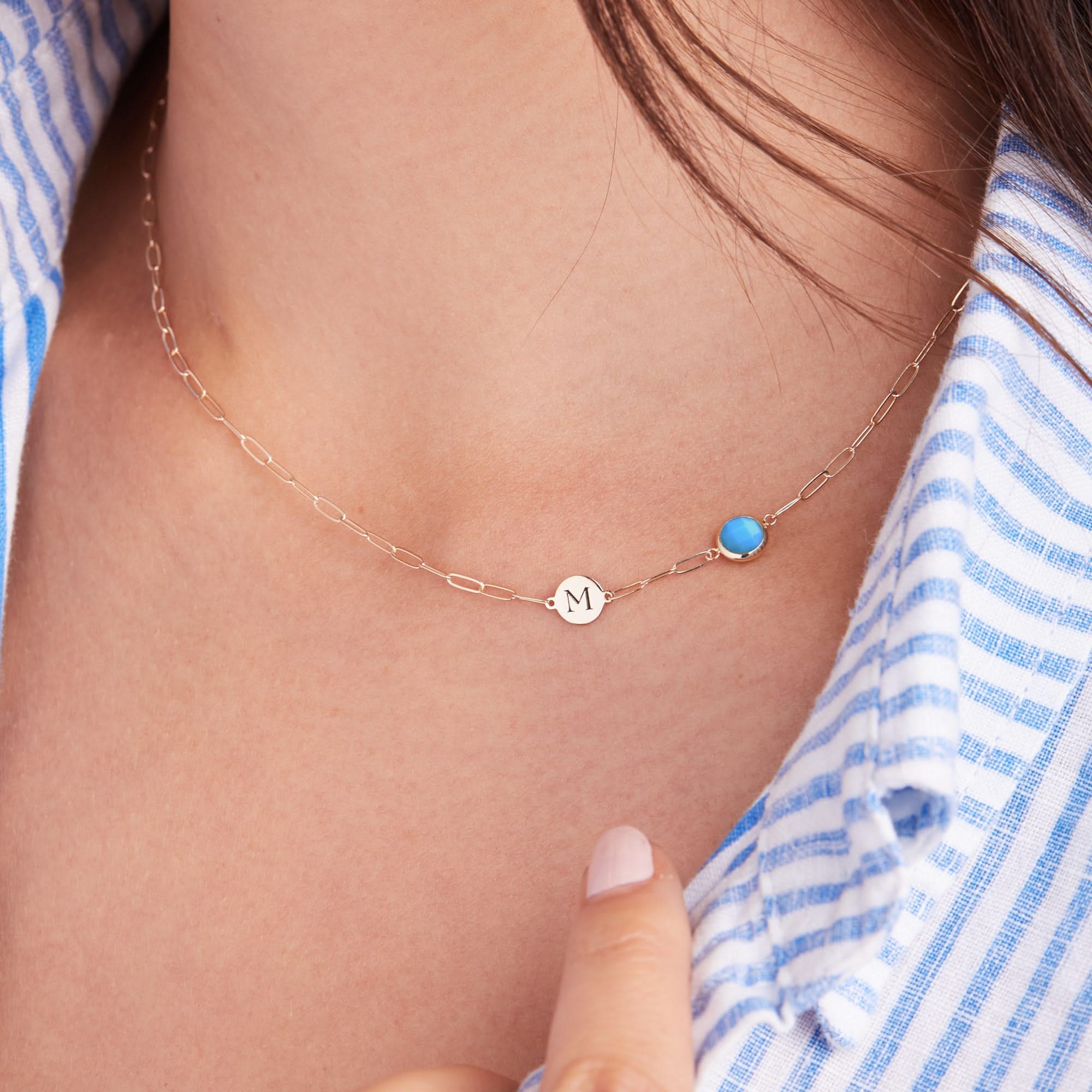 1 Letter & 1 Grand Turquoise Adelaide Mini Necklace in 14k Gold (December) - Image 3