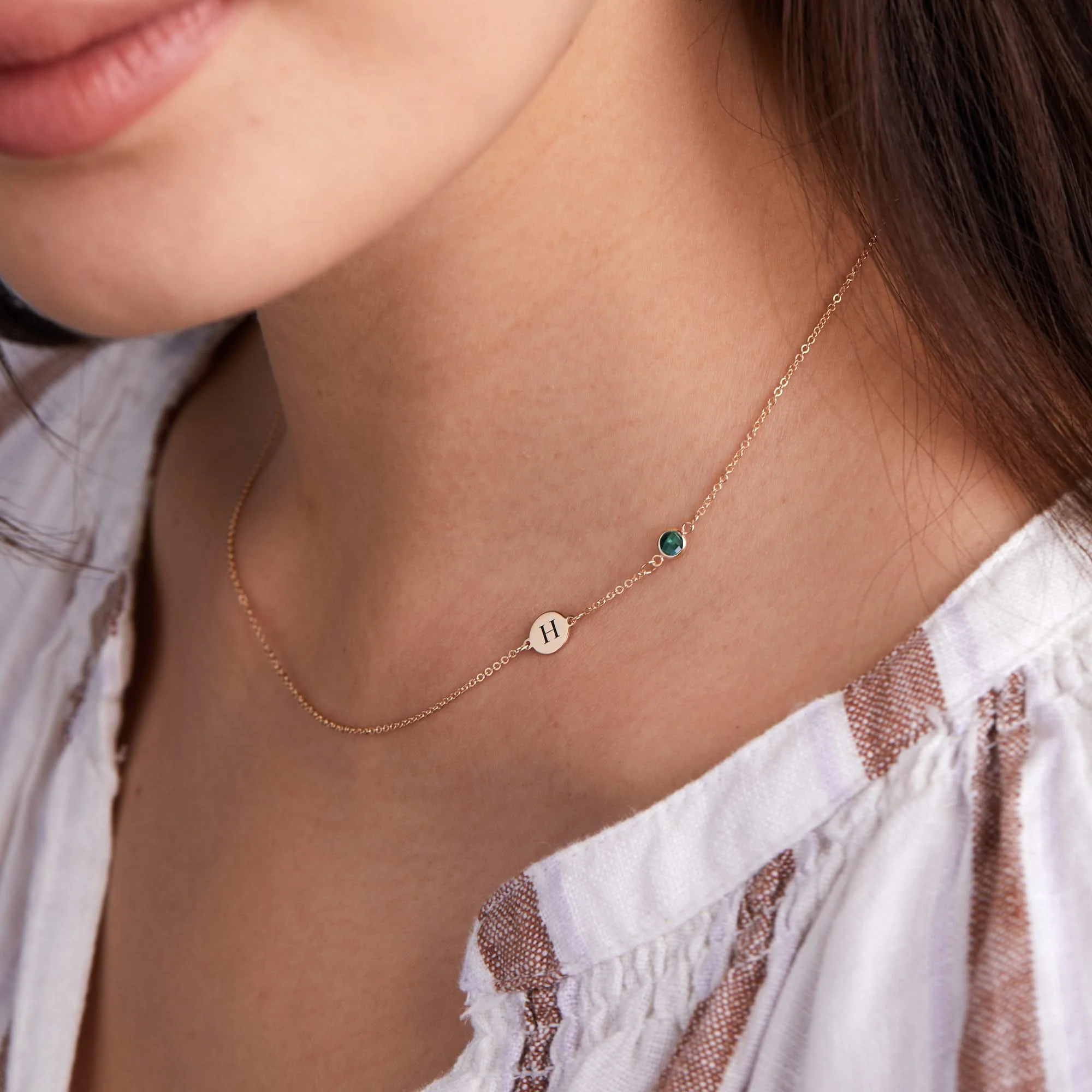 1 Letter & 1 Petite Emerald Necklace in 14k Gold (May) - Image 3