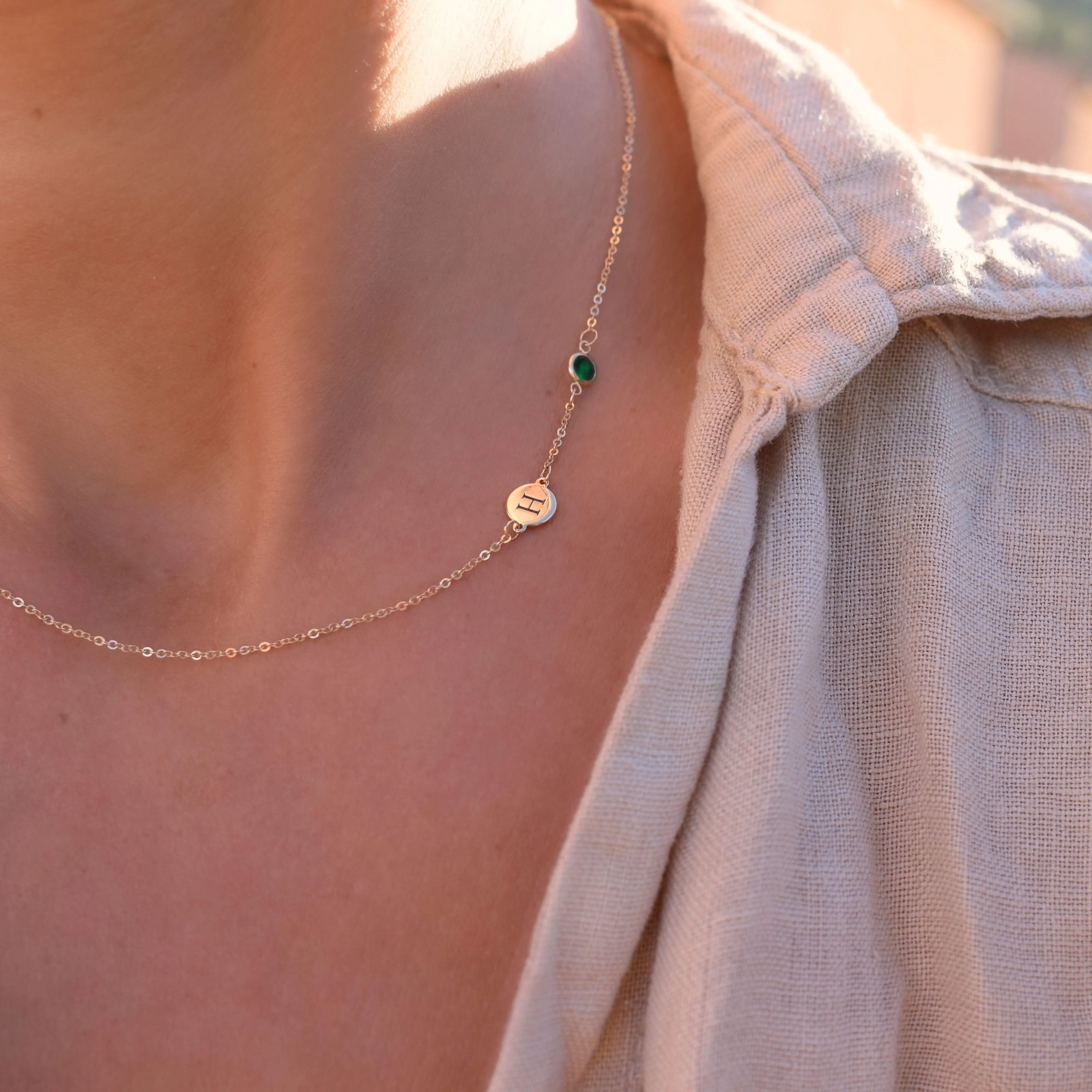 1 Letter & 1 Petite Emerald Necklace in 14k Gold (May) - Image 9