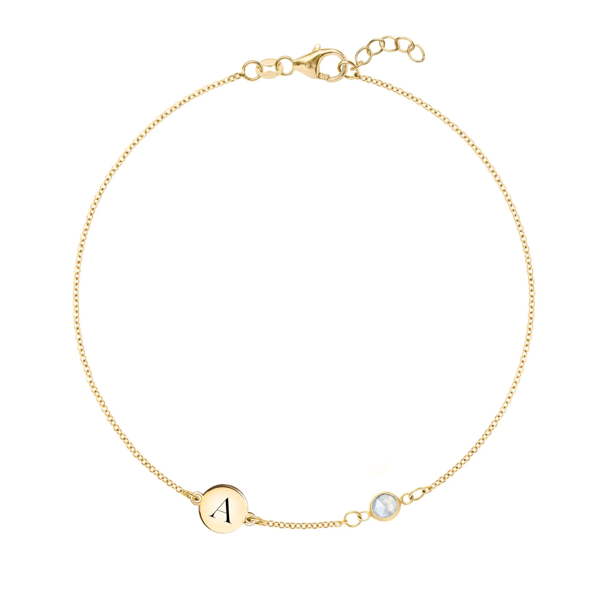 1 Letter & 1 Petite Moonstone Bracelet in 14k Gold (June)