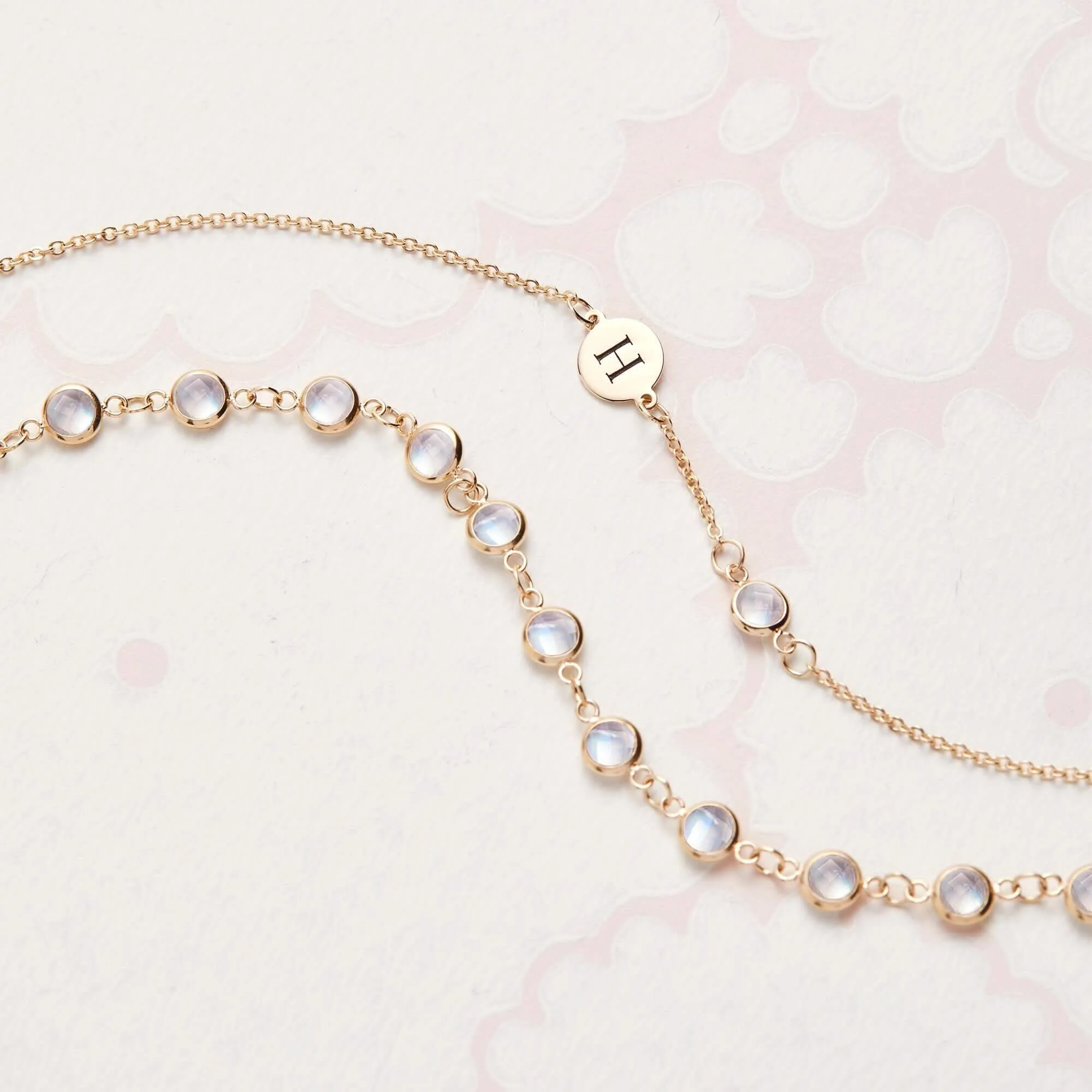 1 Letter & 1 Petite Moonstone Bracelet in 14k Gold (June) - Image 5