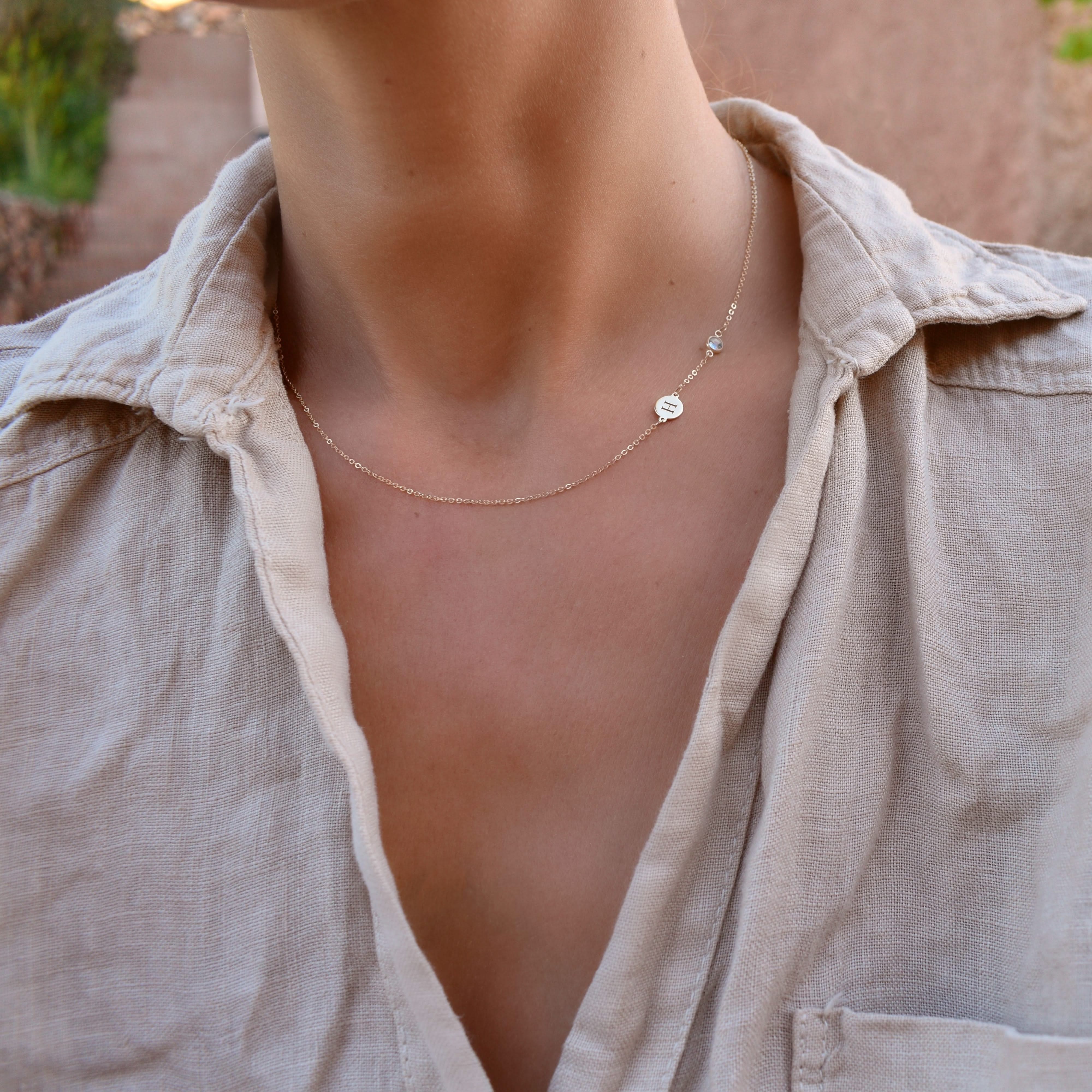 1 Letter & 1 Petite Moonstone Necklace in 14k Gold (June) - Image 8
