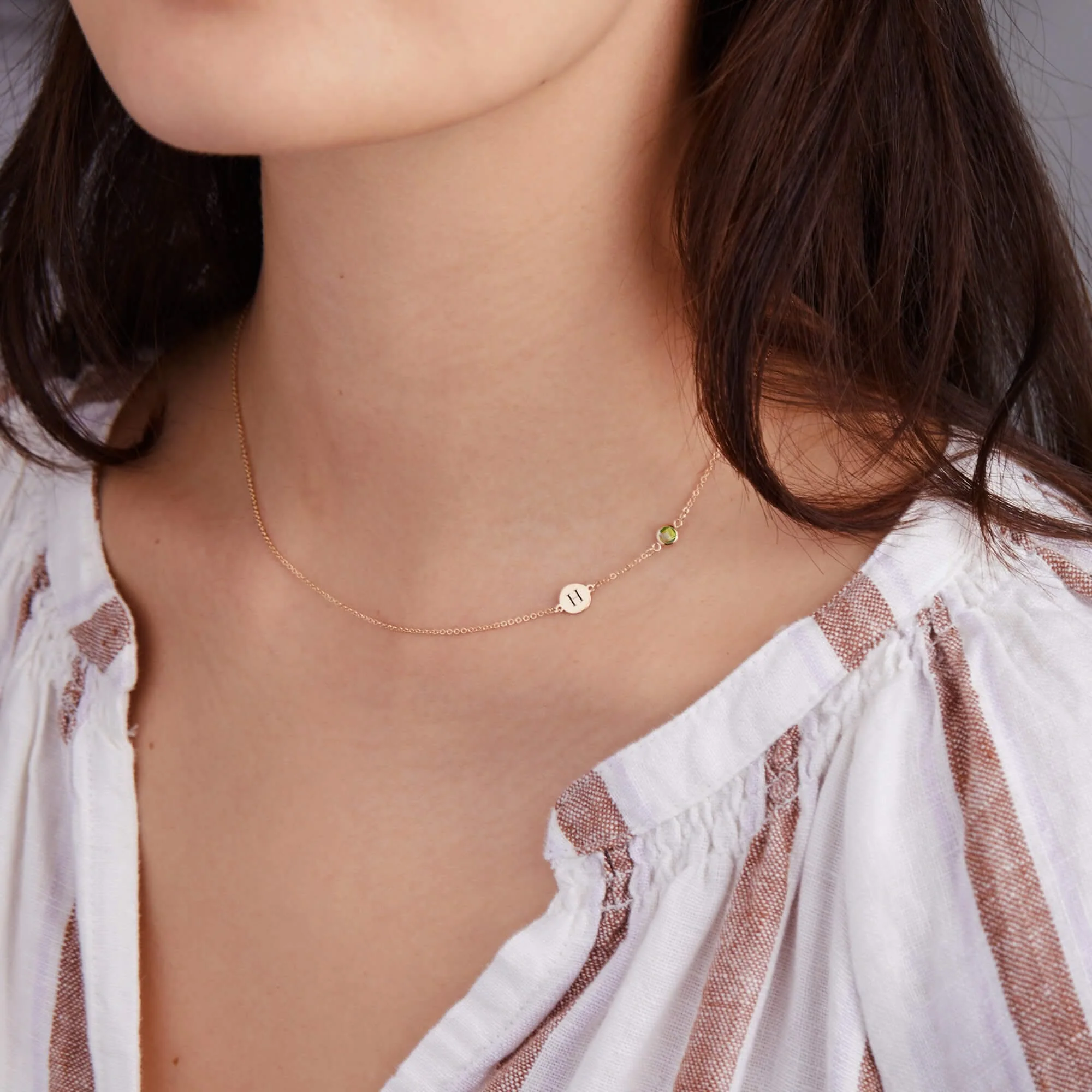 1 Letter & 1 Petite Peridot Necklace in 14k Gold (August) - Image 7