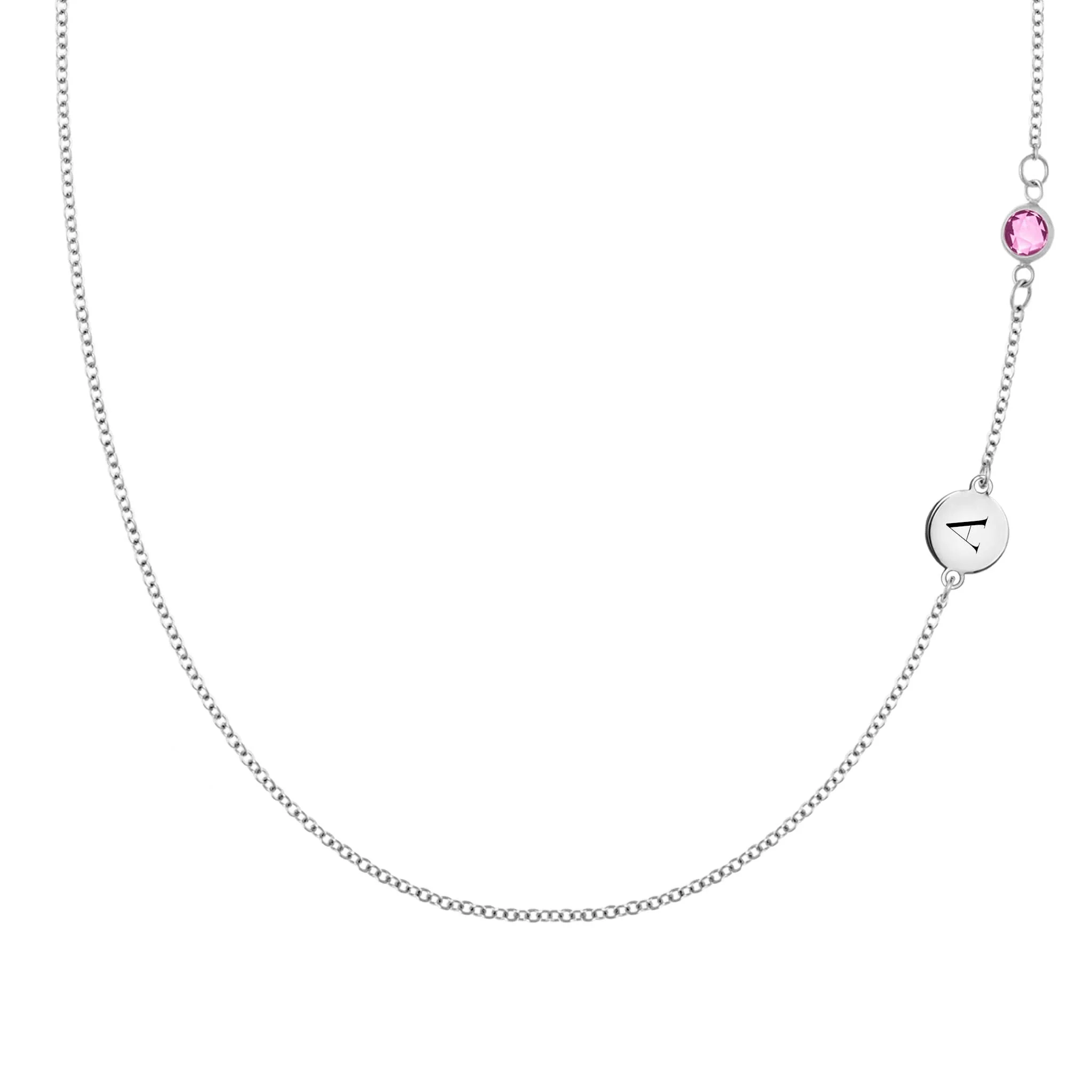1 Letter & 1 Petite Pink Sapphire Necklace in 14k Gold (October) - Image 5