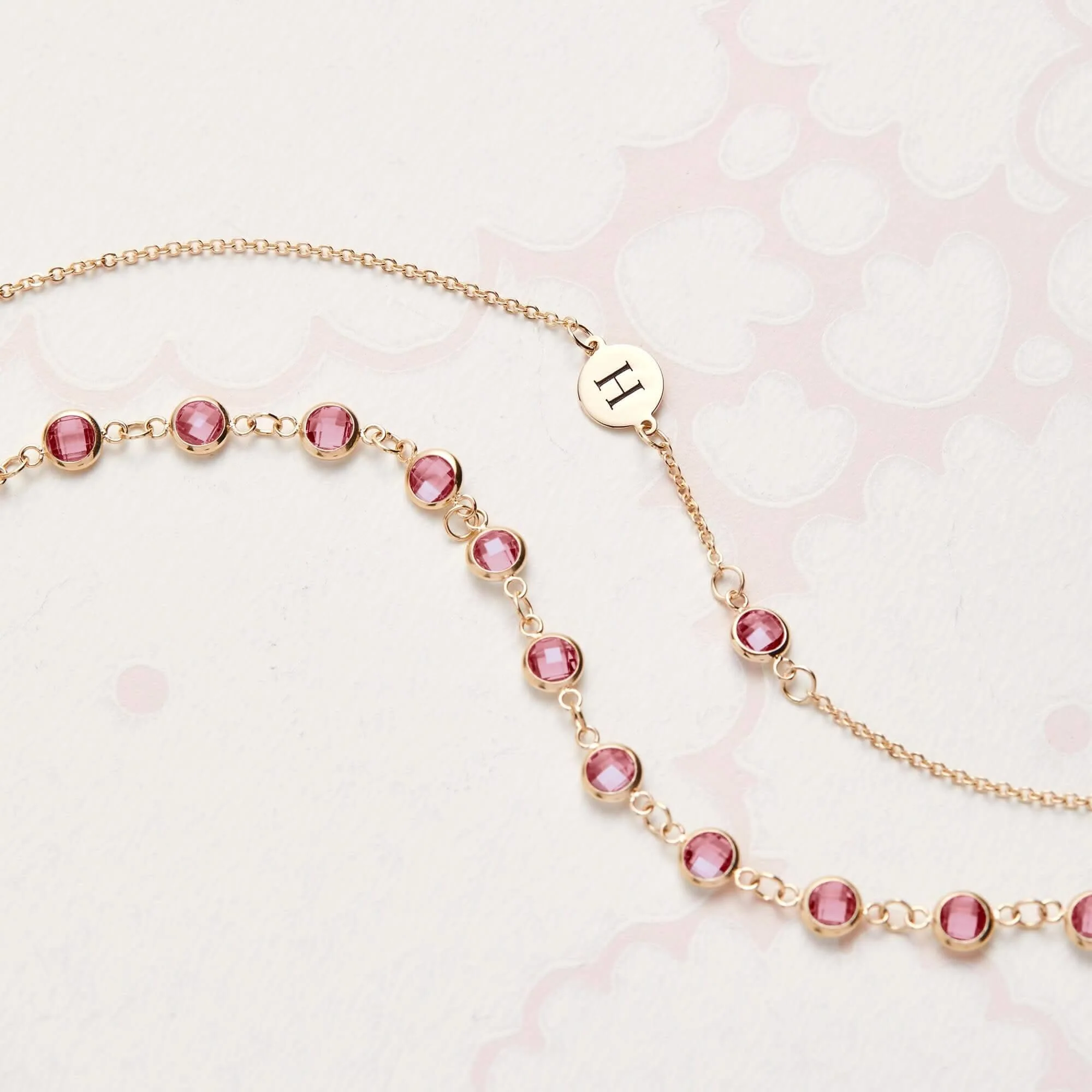 1 Letter & 1 Petite Pink Sapphire Bracelet in 14k Gold (October) - Image 7