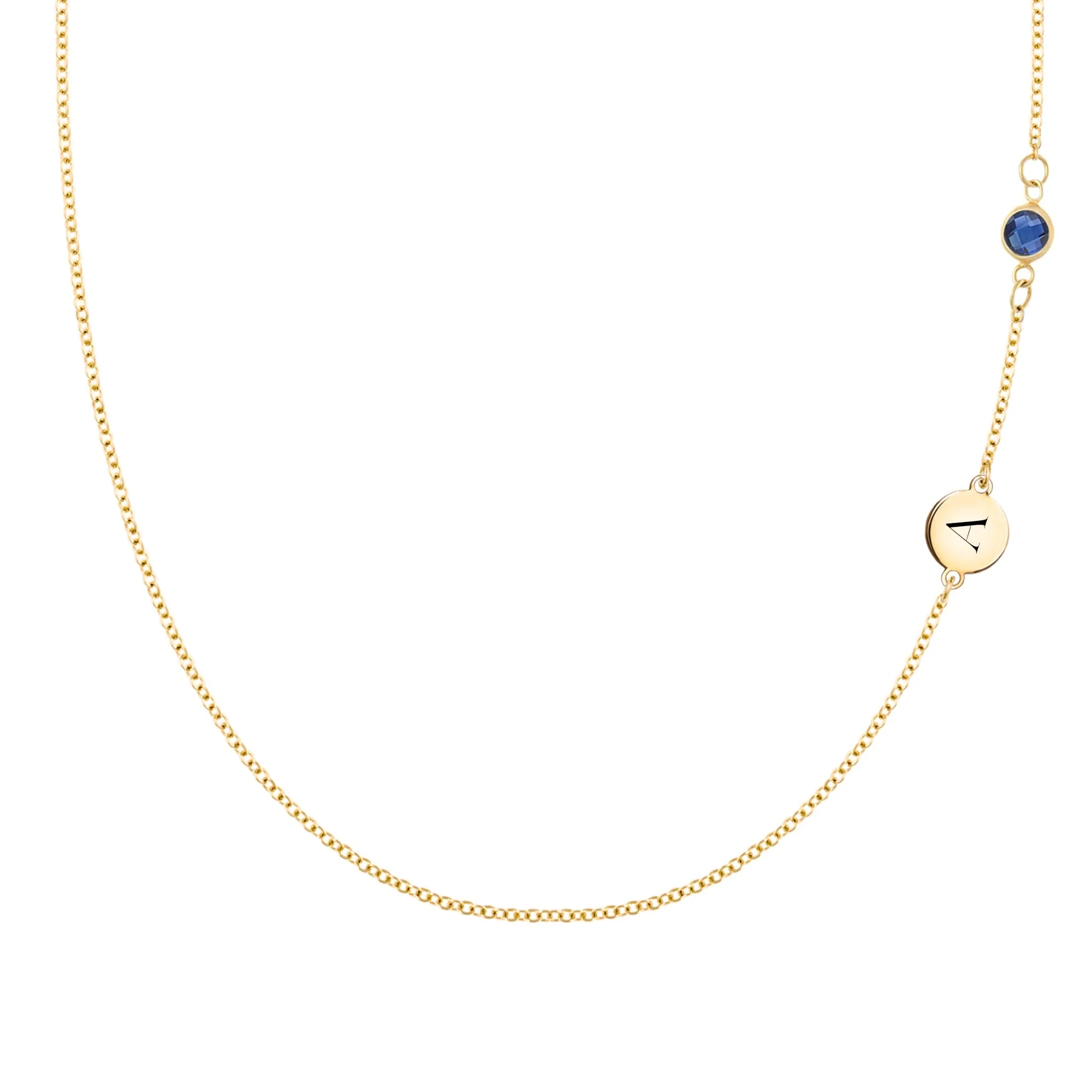 1 Letter & 1 Petite Sapphire Necklace in 14k Gold (September)