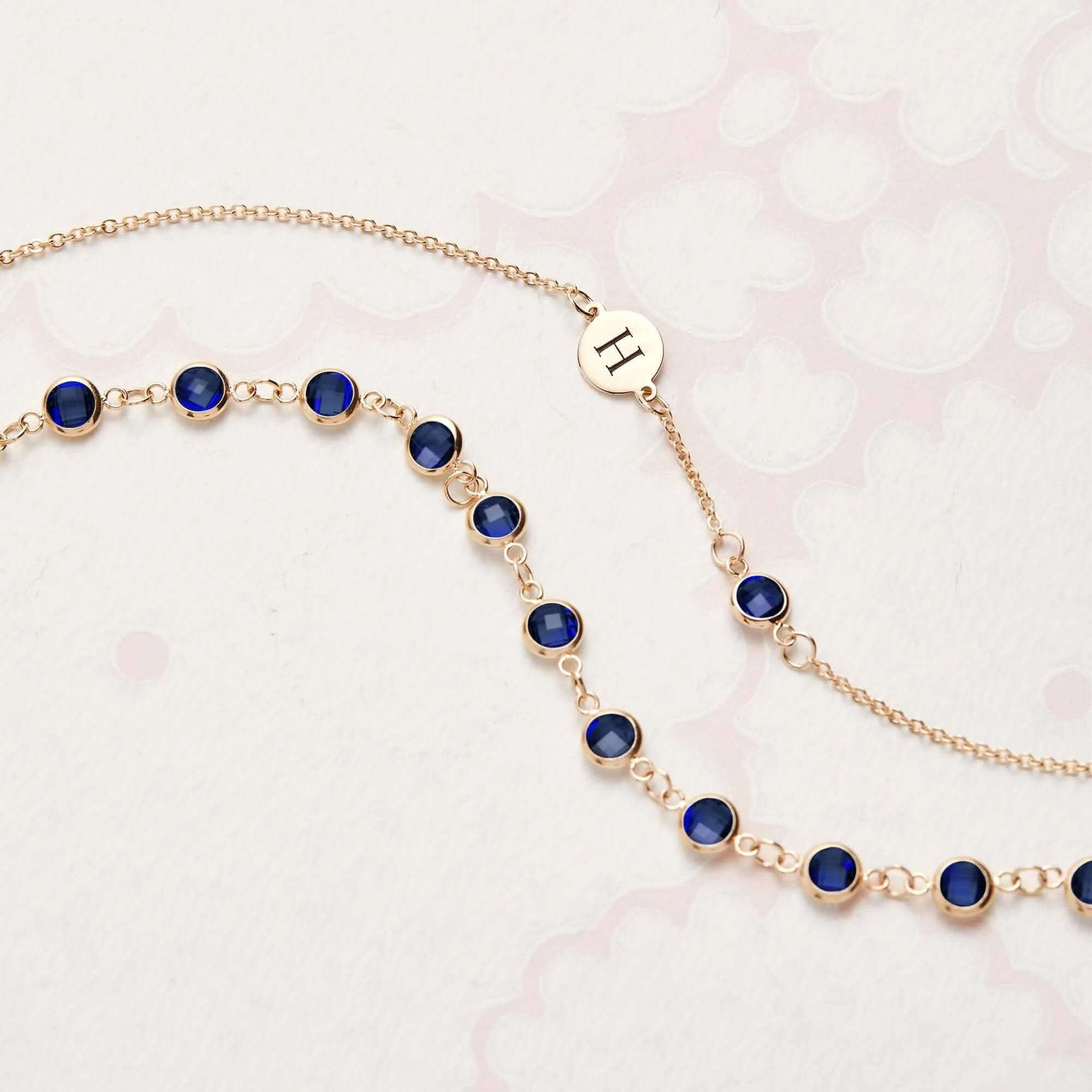 1 Letter & 1 Petite Sapphire Bracelet in 14k Gold (September) - Image 5