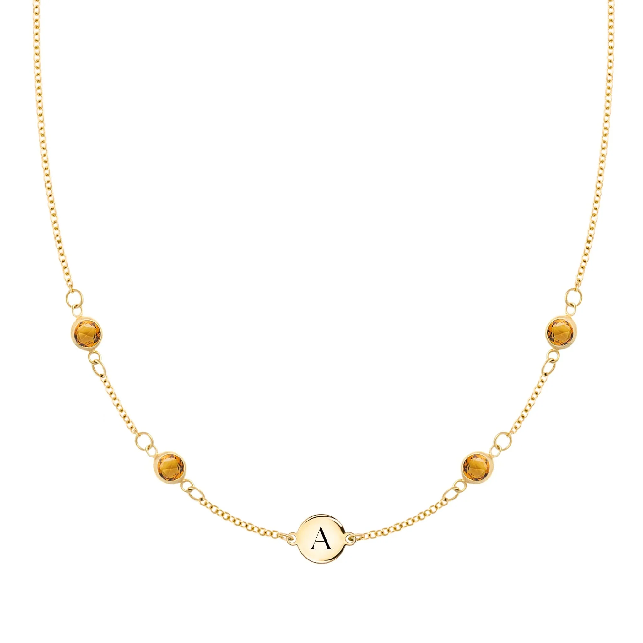 1 Letter & 4 Petite Citrine Necklace in 14k Gold (November)