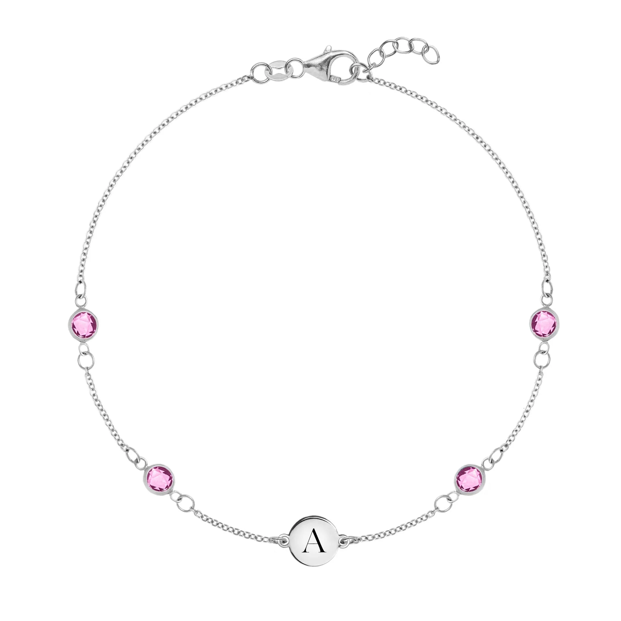 1 Letter & 4 Petite Pink Sapphire Bracelet in 14k Gold (October) - Image 5