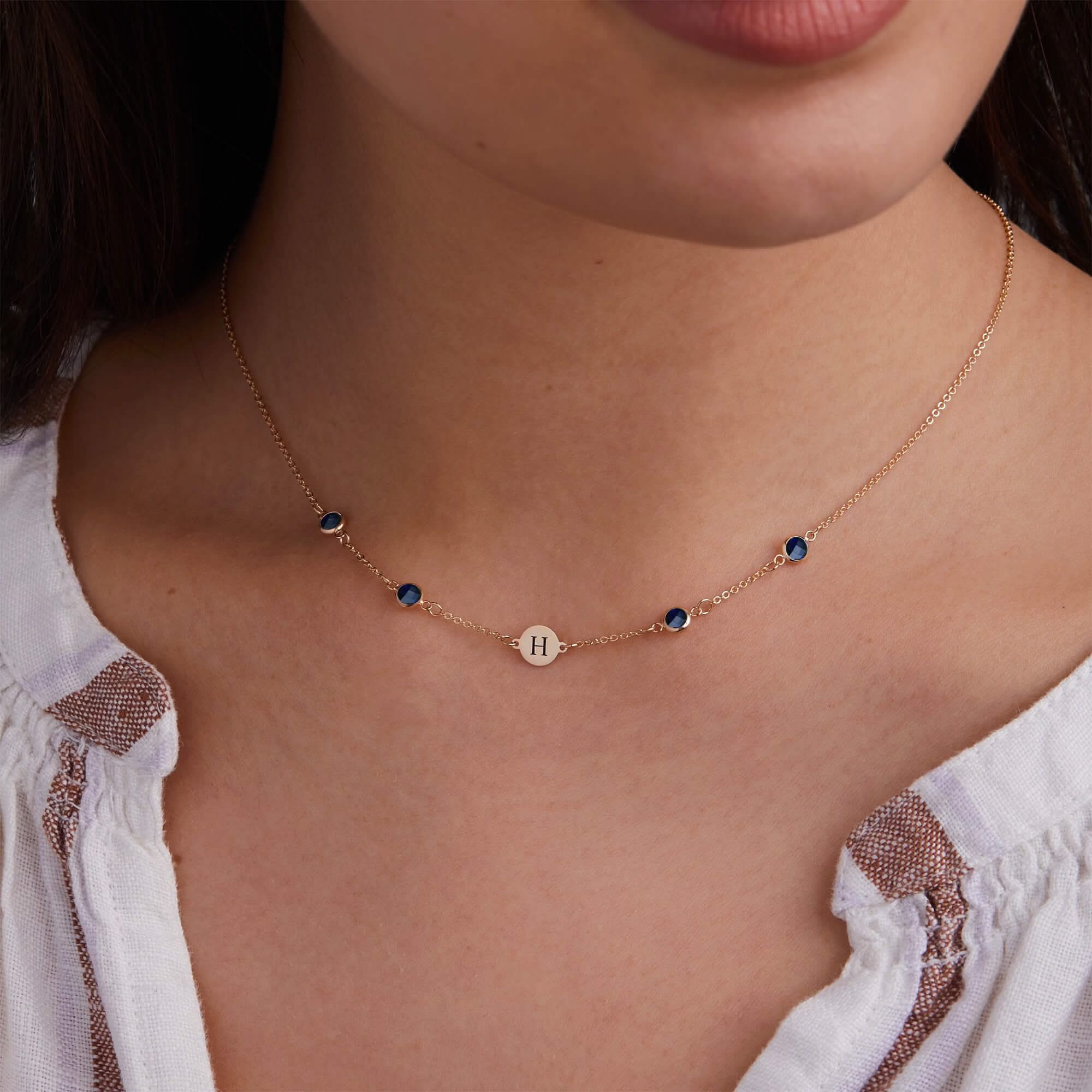 1 Letter & 4 Petite Sapphire Necklace in 14k Gold (September) - Image 3
