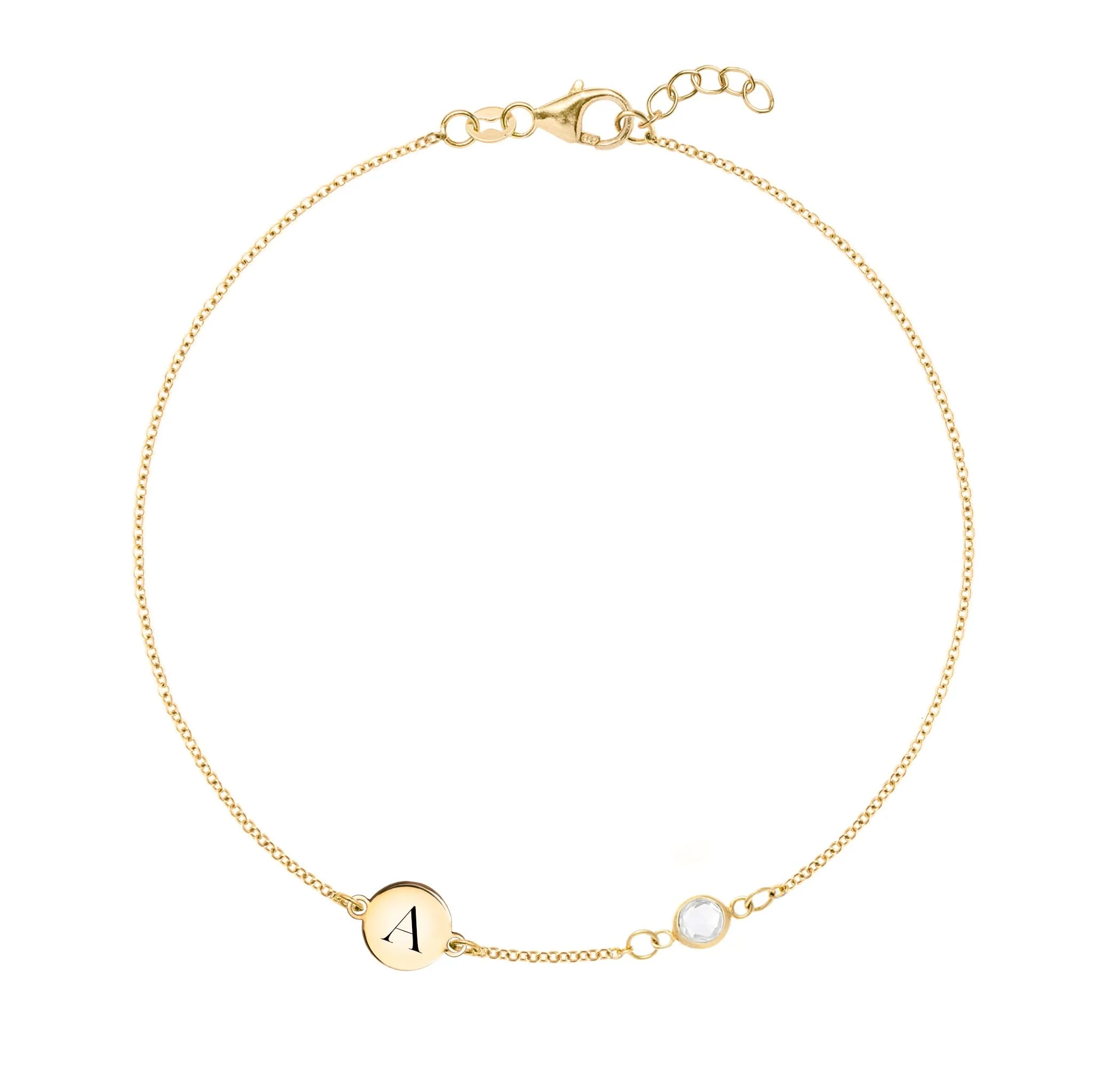 1 Letter & 1 Petite Birthstone Bracelet in 14k Gold