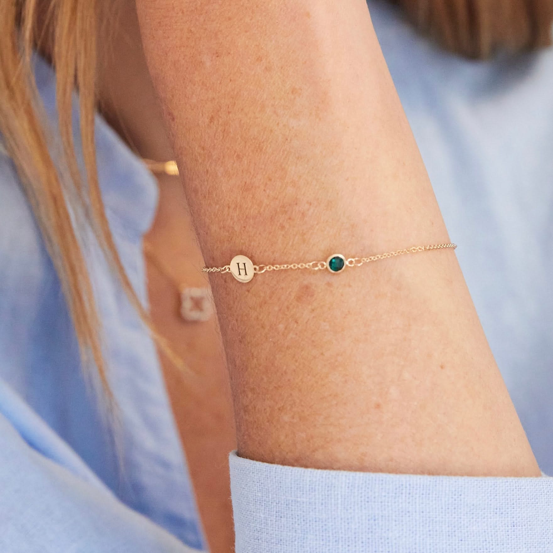 1 Letter & 1 Petite Birthstone Bracelet in 14k Gold - Image 9