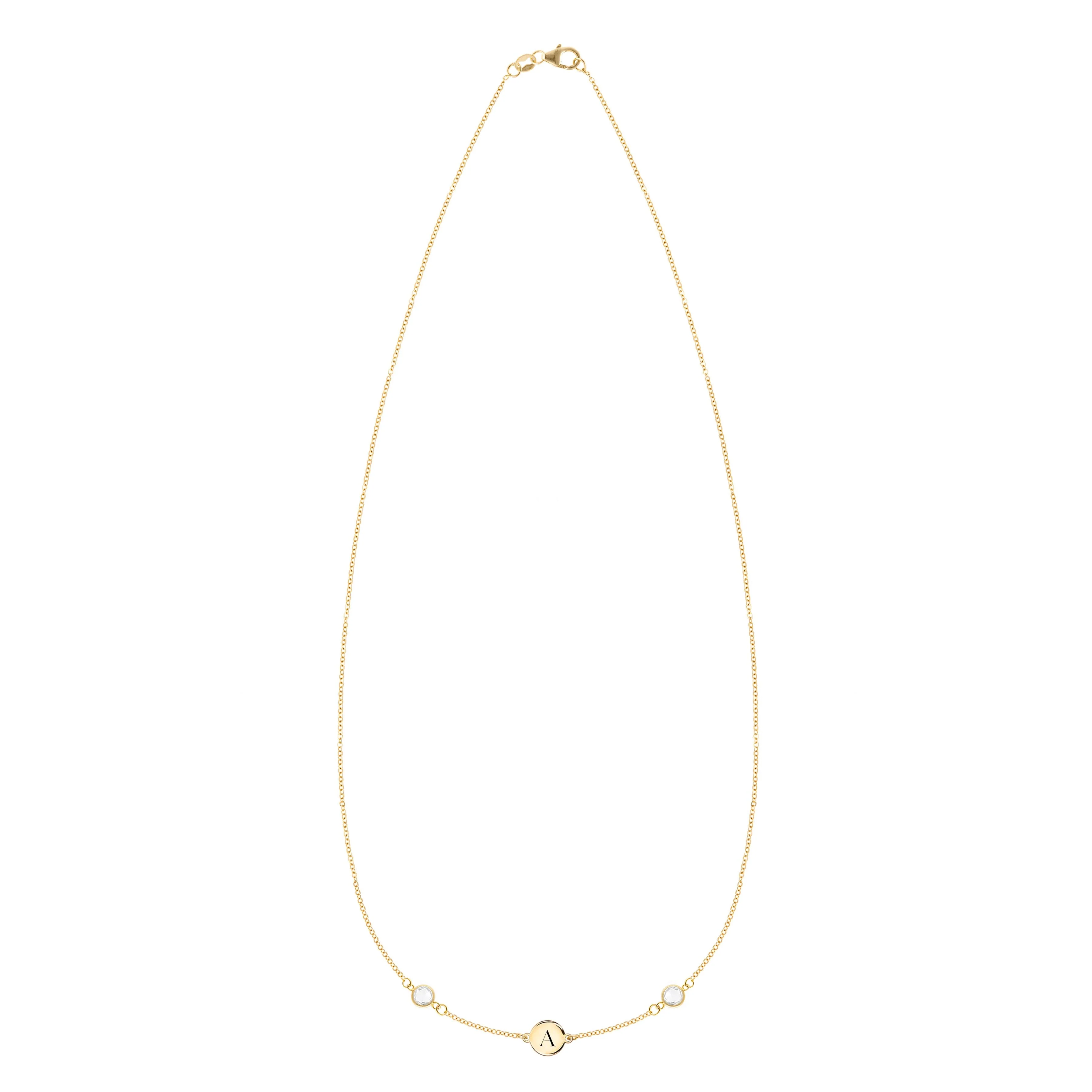1 Letter & 2 Petite Birthstone Necklace in 14k Gold - Image 4