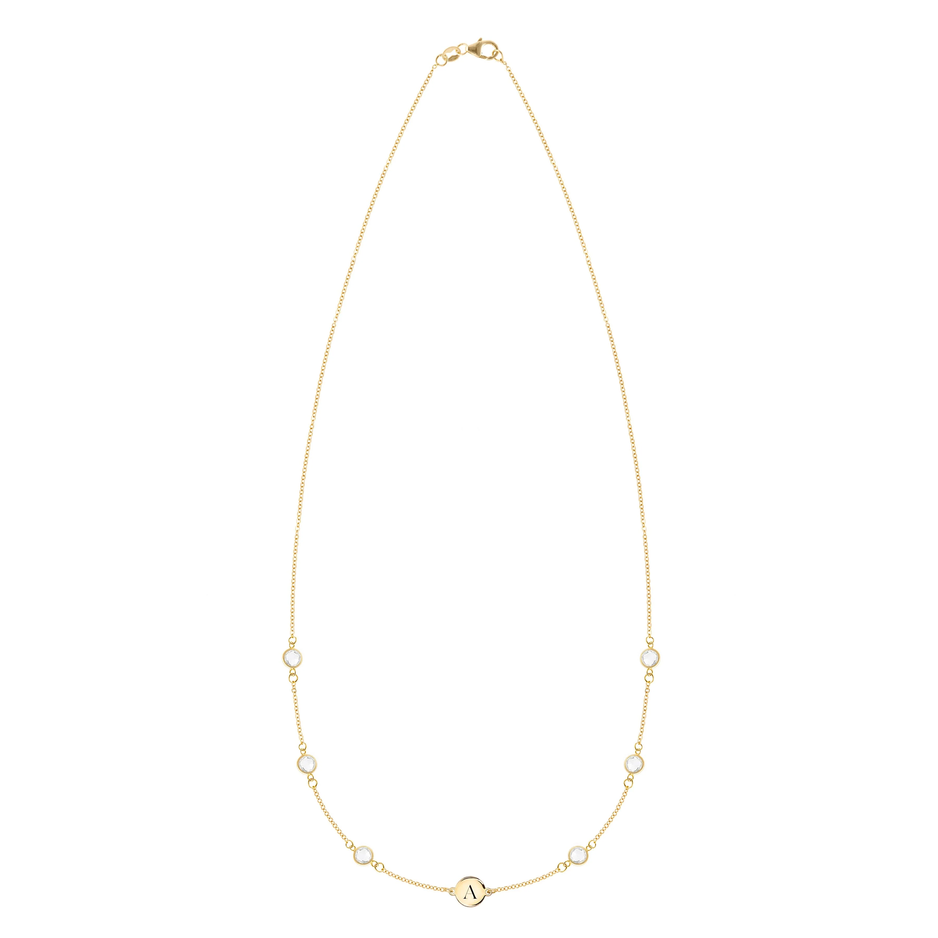 1 Letter & 6 Petite Birthstone Necklace in 14k Gold (Double Spacing) - Image 4