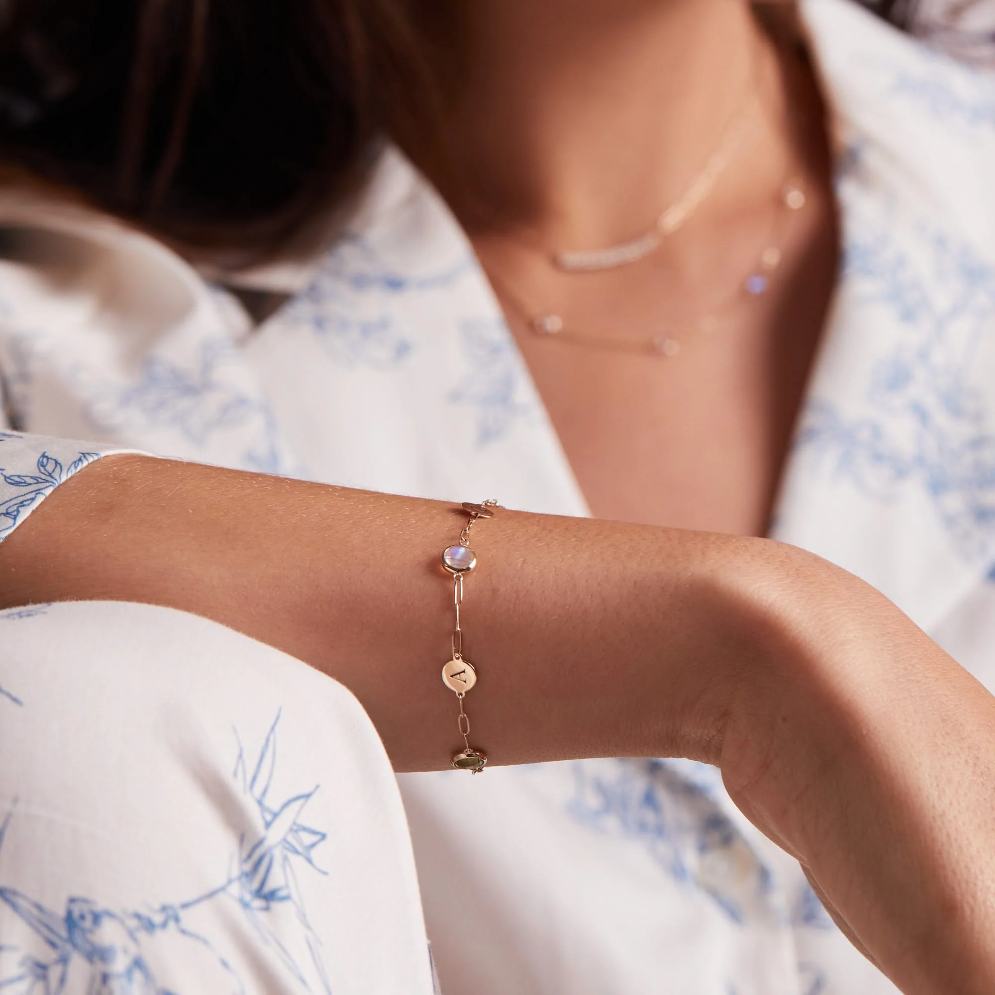 2 Letter & 2 Grand Birthstone Adelaide Mini Bracelet in 14k Gold - Image 3