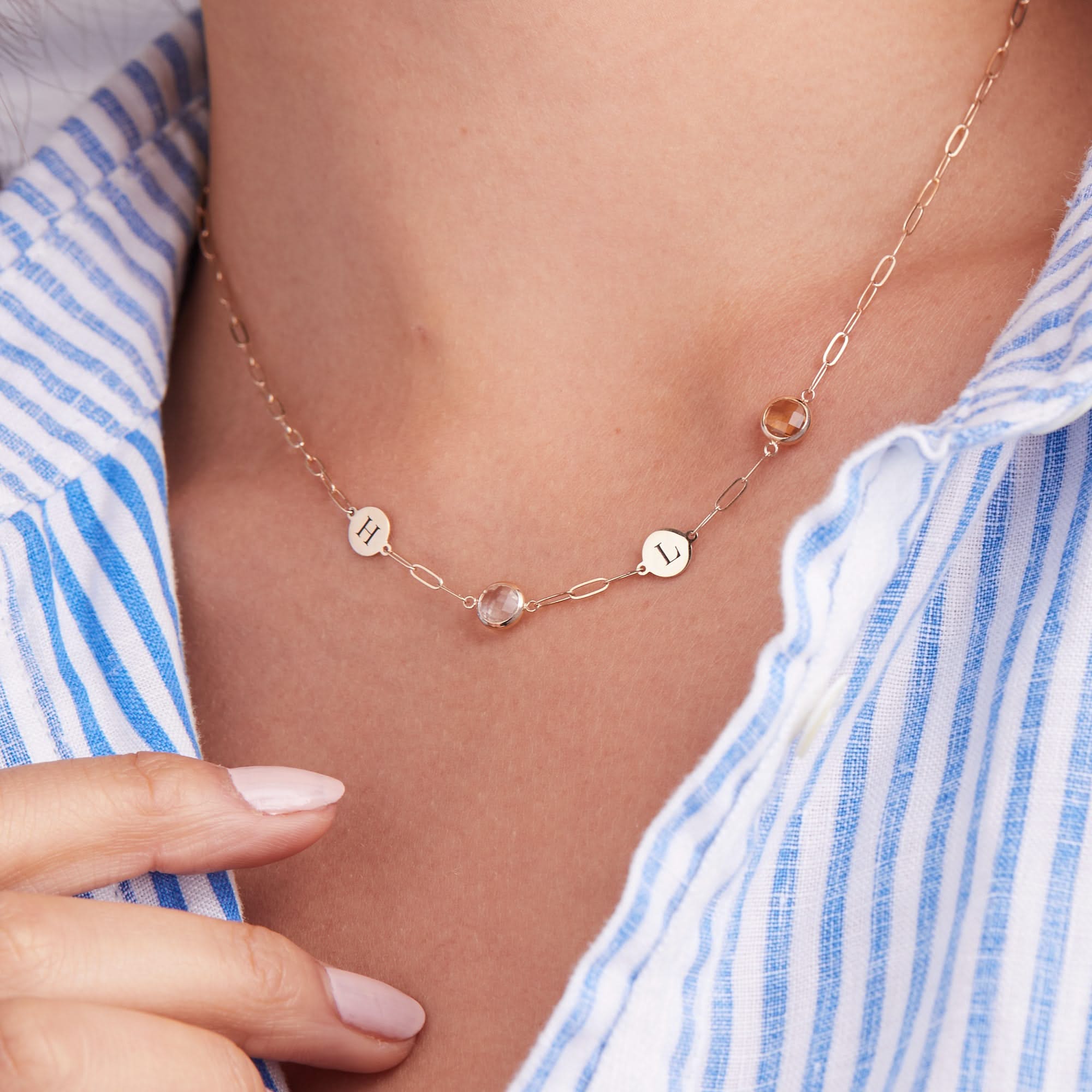 2 Letter & 2 Grand Birthstone Adelaide Mini Necklace in 14k Gold - Image 3