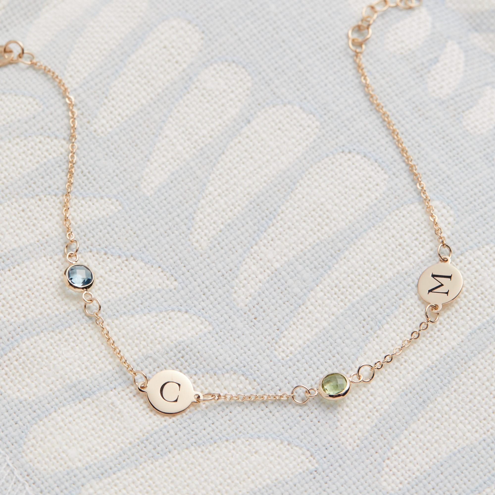 2 Letter & 2 Petite Birthstone Bracelet in 14k Gold - Image 5