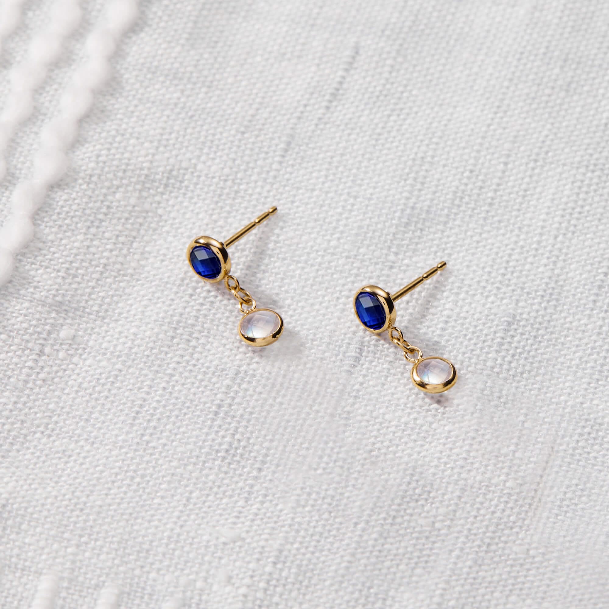 Petite 2 Birthstone Earrings in 14k Gold - Image 3