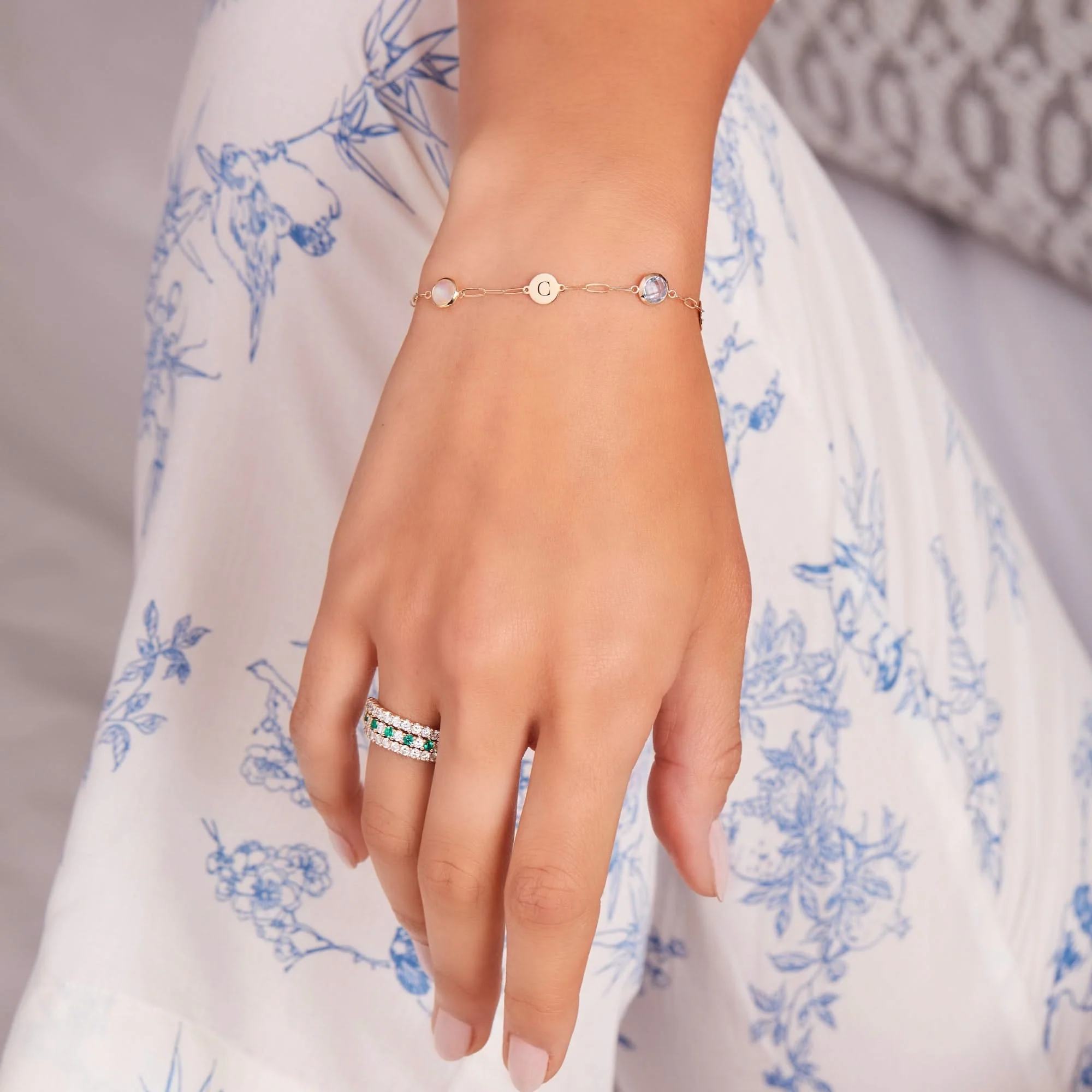 3 Letter & 3 Grand Birthstone Adelaide Mini Bracelet in 14k Gold - Image 5