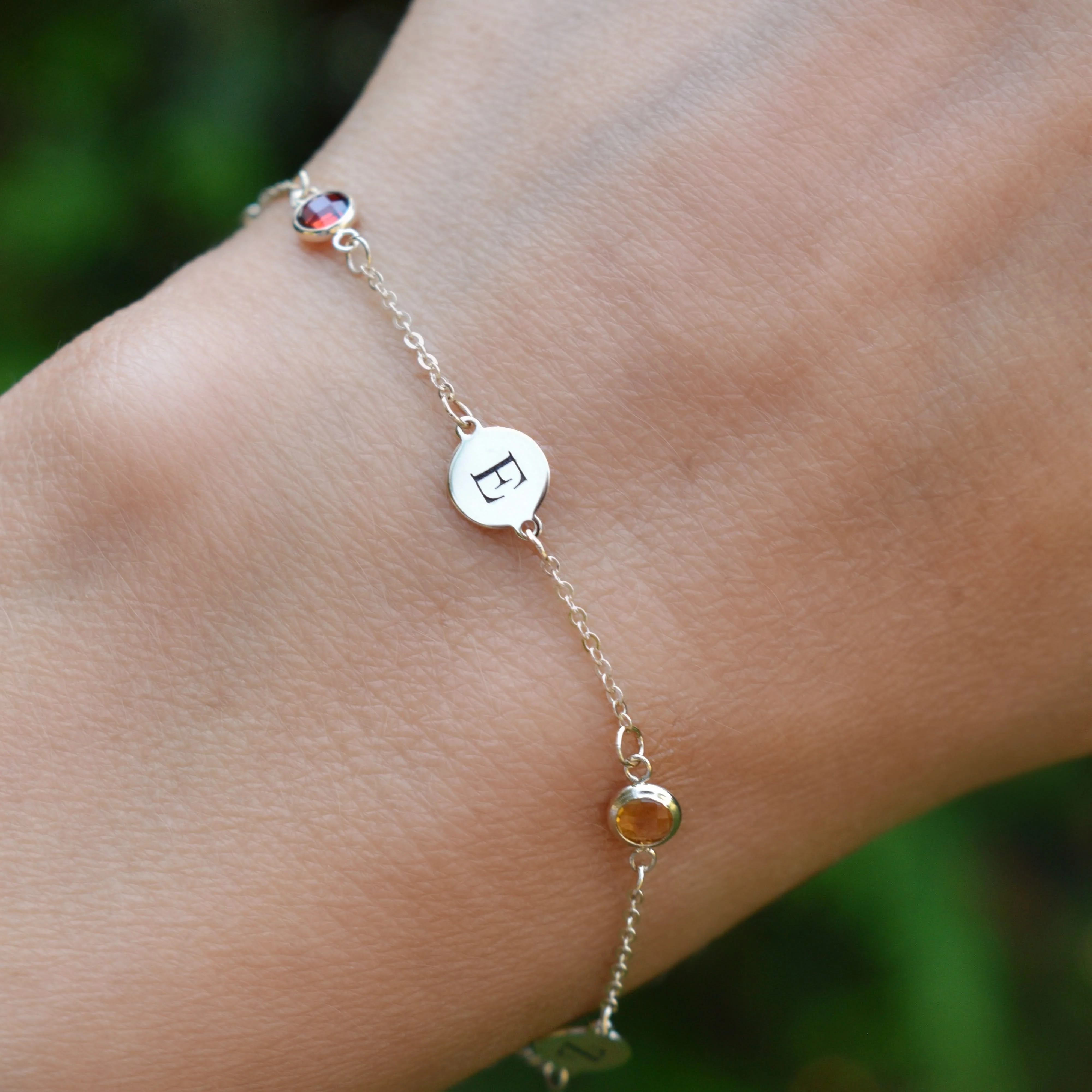 3 Letter & 3 Petite Birthstone Bracelet in 14k Gold - Image 3