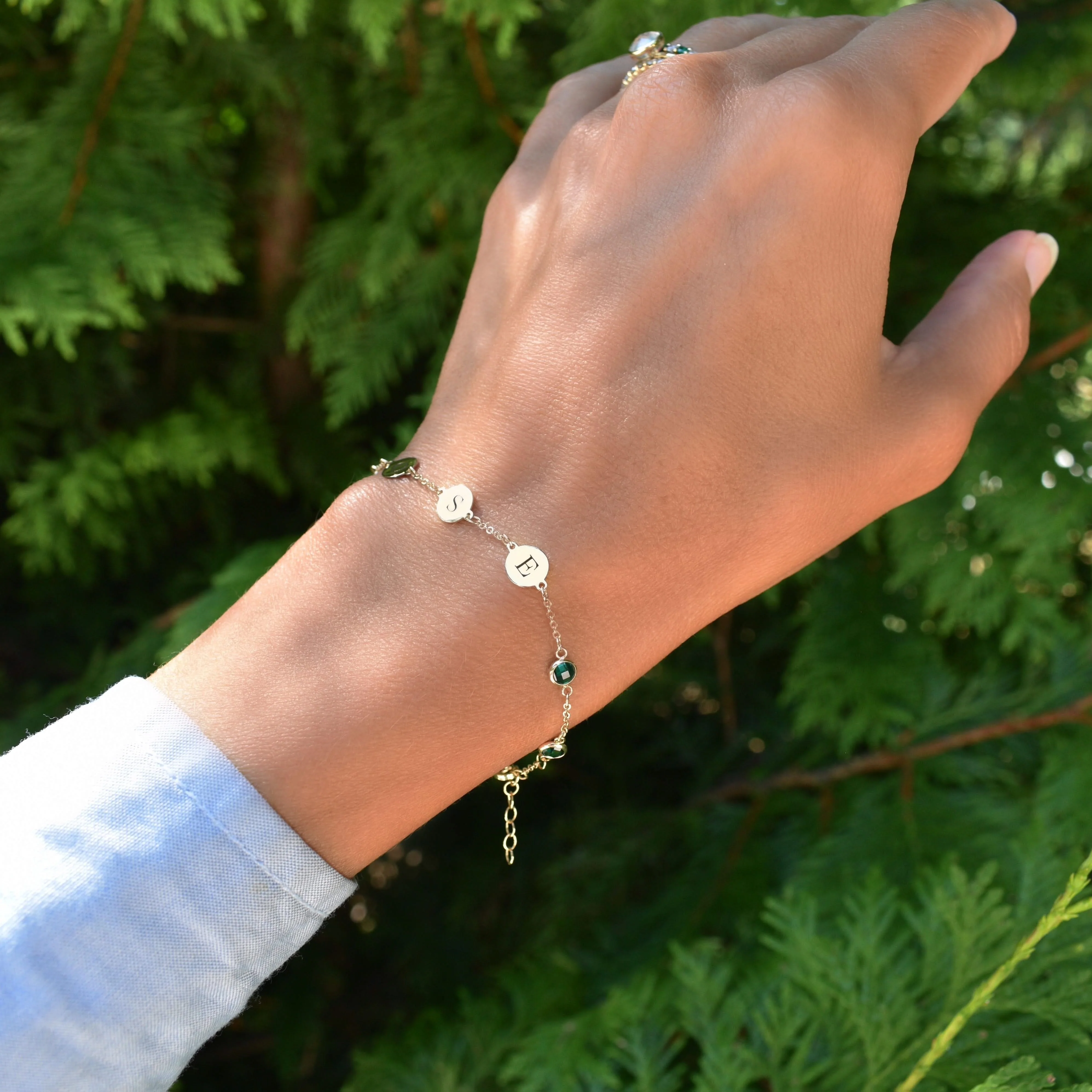 4 Letter & 4 Petite Birthstone Bracelet in 14k Gold - Image 2