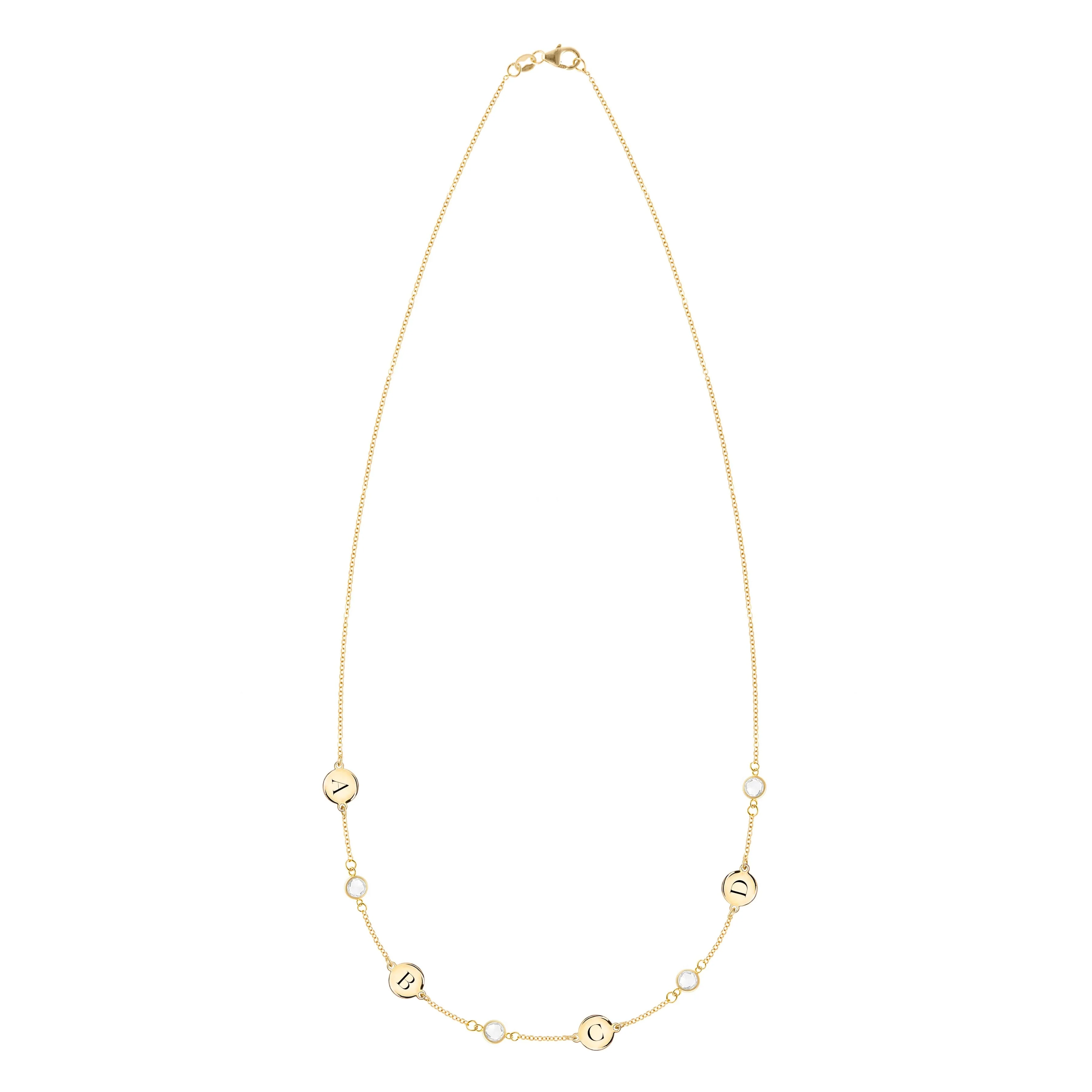 4 Letter & 4 Petite Birthstone Necklace in 14k Gold (Single Spacing) - Image 4