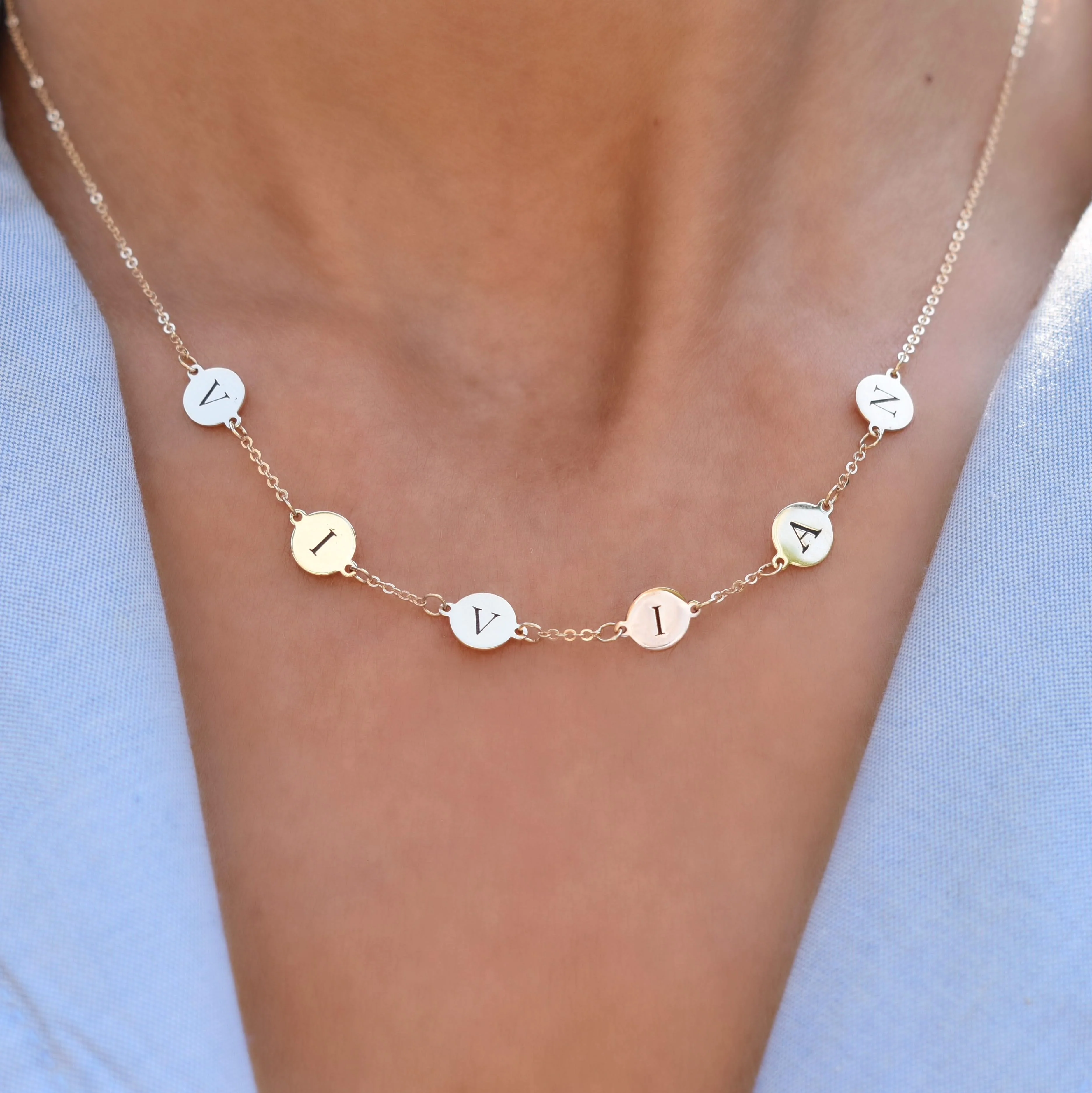 6 Letter Necklace in 14k Gold (Single Spacing) - Image 3