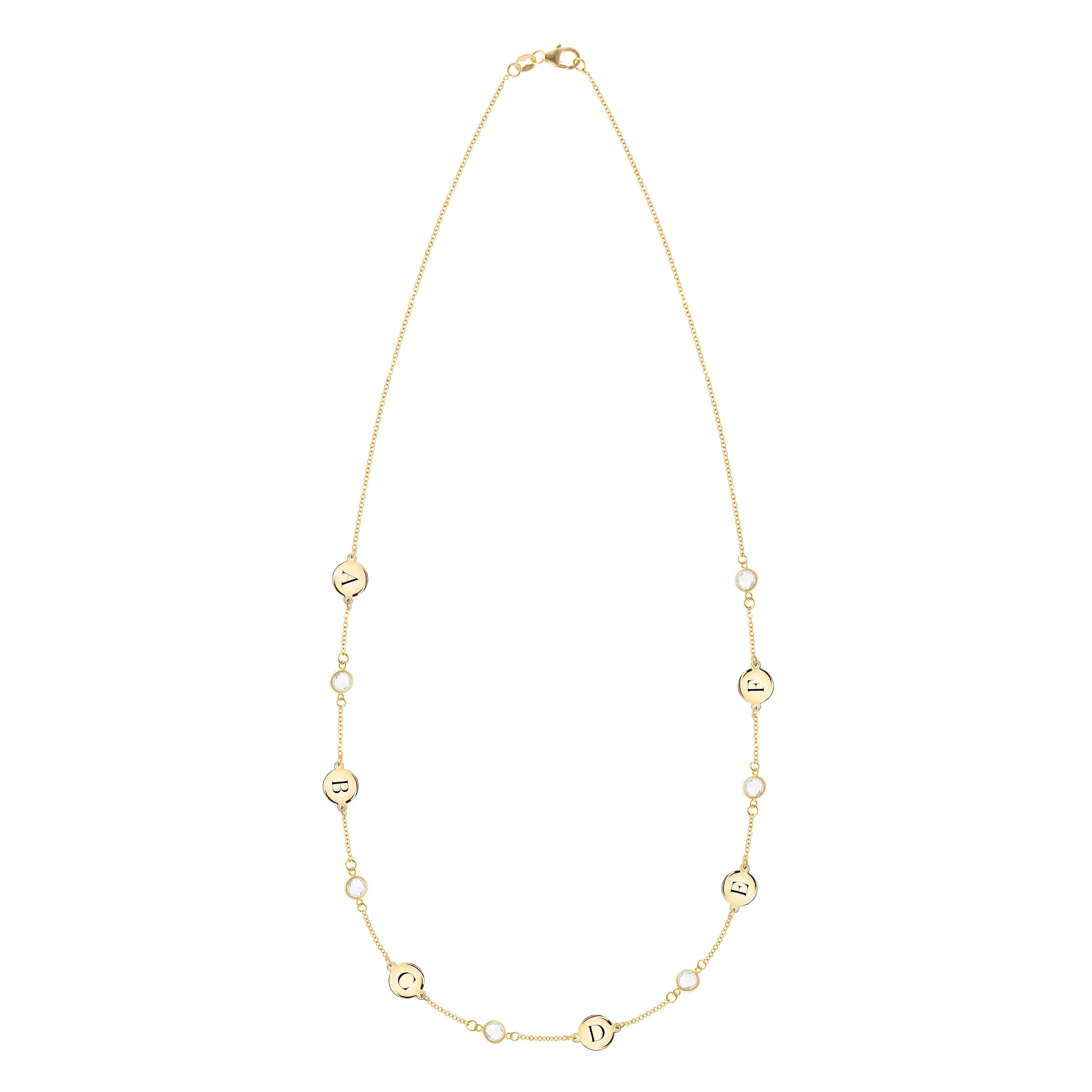 6 Letter & 6 Petite Birthstone Necklace in 14k Gold (Single Spacing) - Image 4